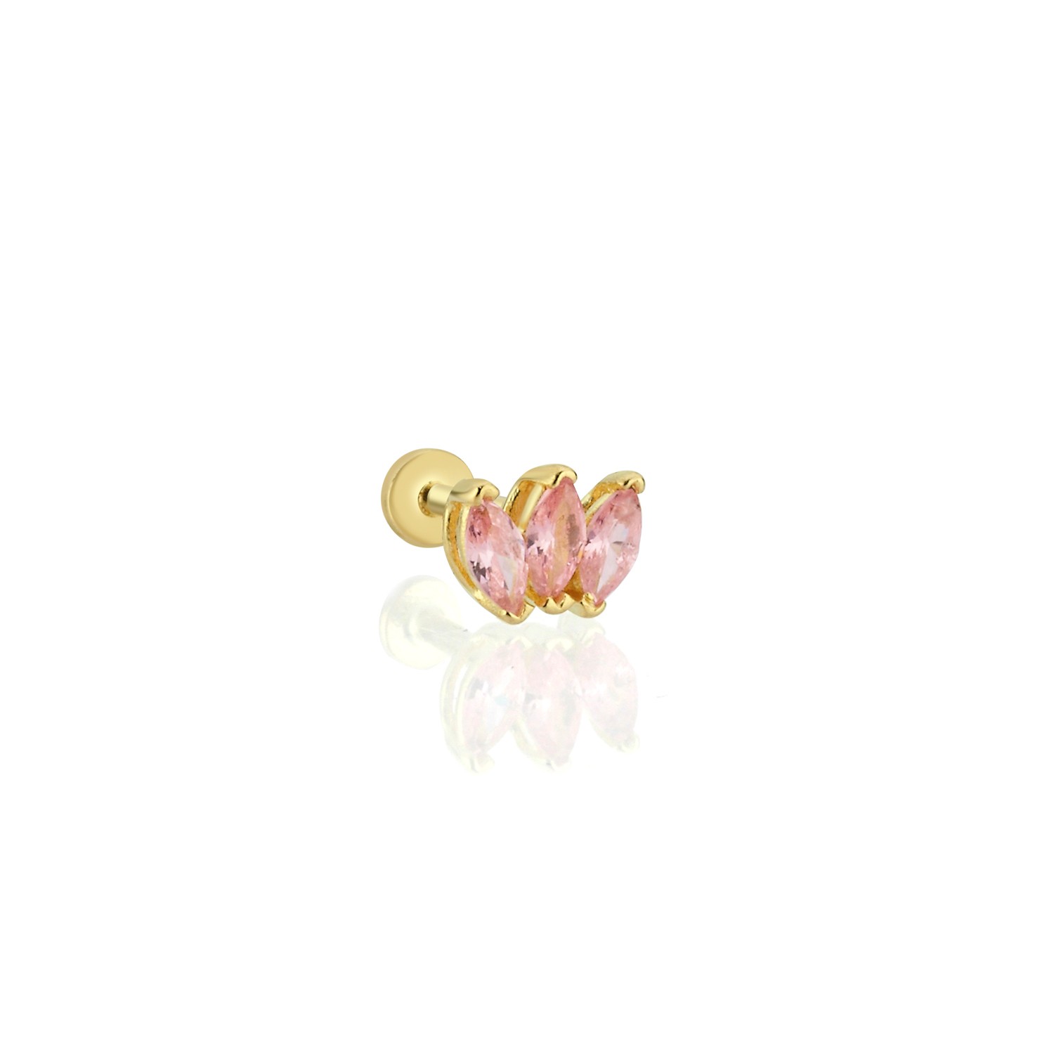 14 Carat Gold 3 Stone Pink Marquise Piercing