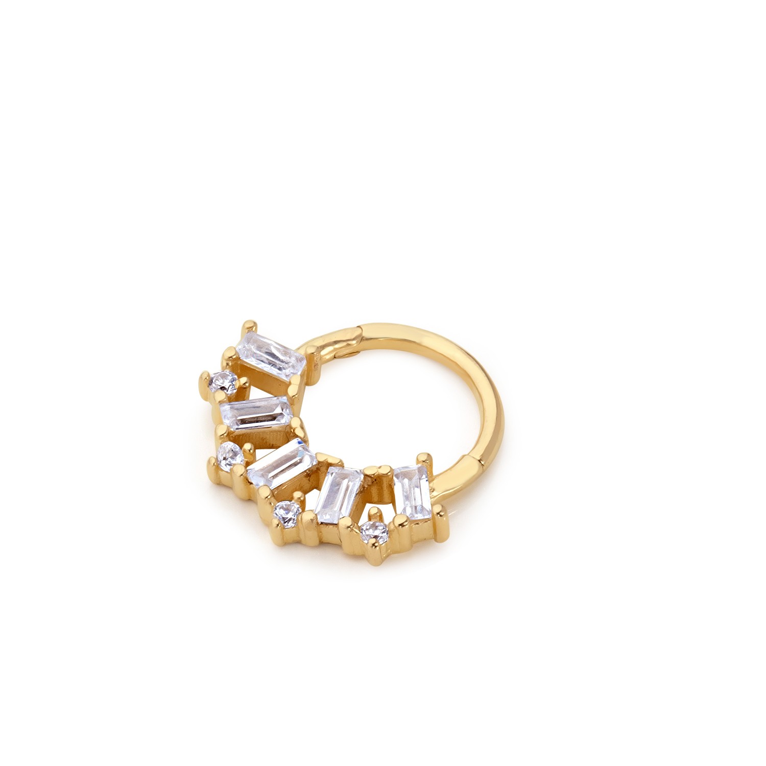 14 Carat Gold Baguette Stone Design Piercing