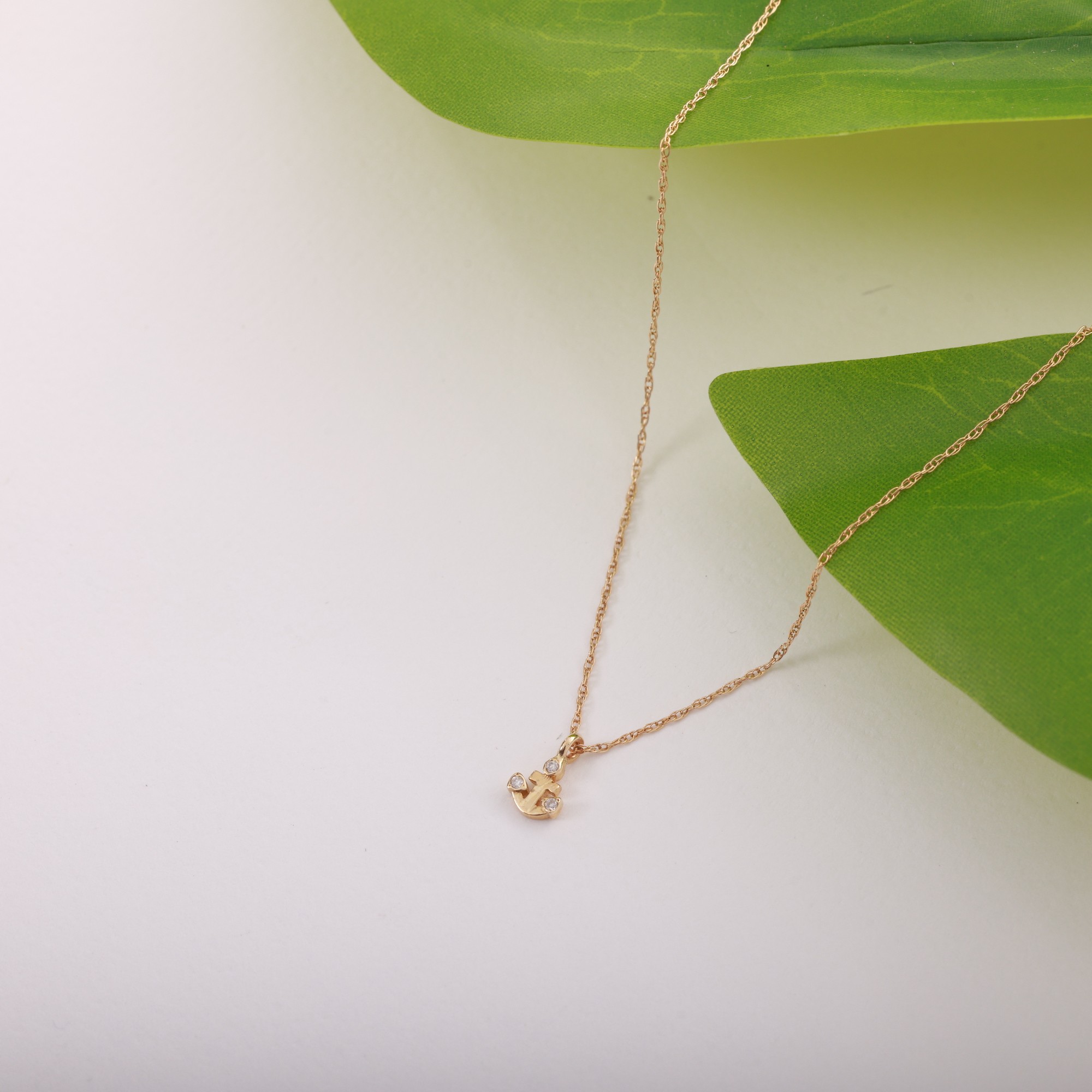 14 Carat Gold Minimal Anchor Stone Necklace