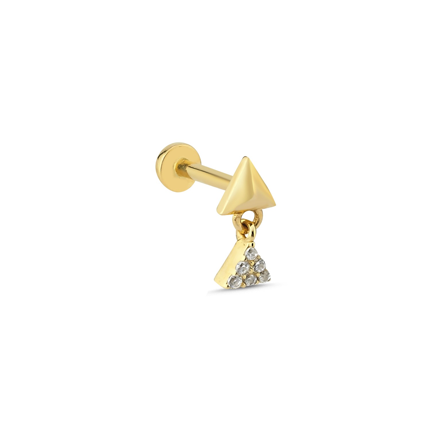 14 Carat Gold Stone Triangle Pendant Piercing