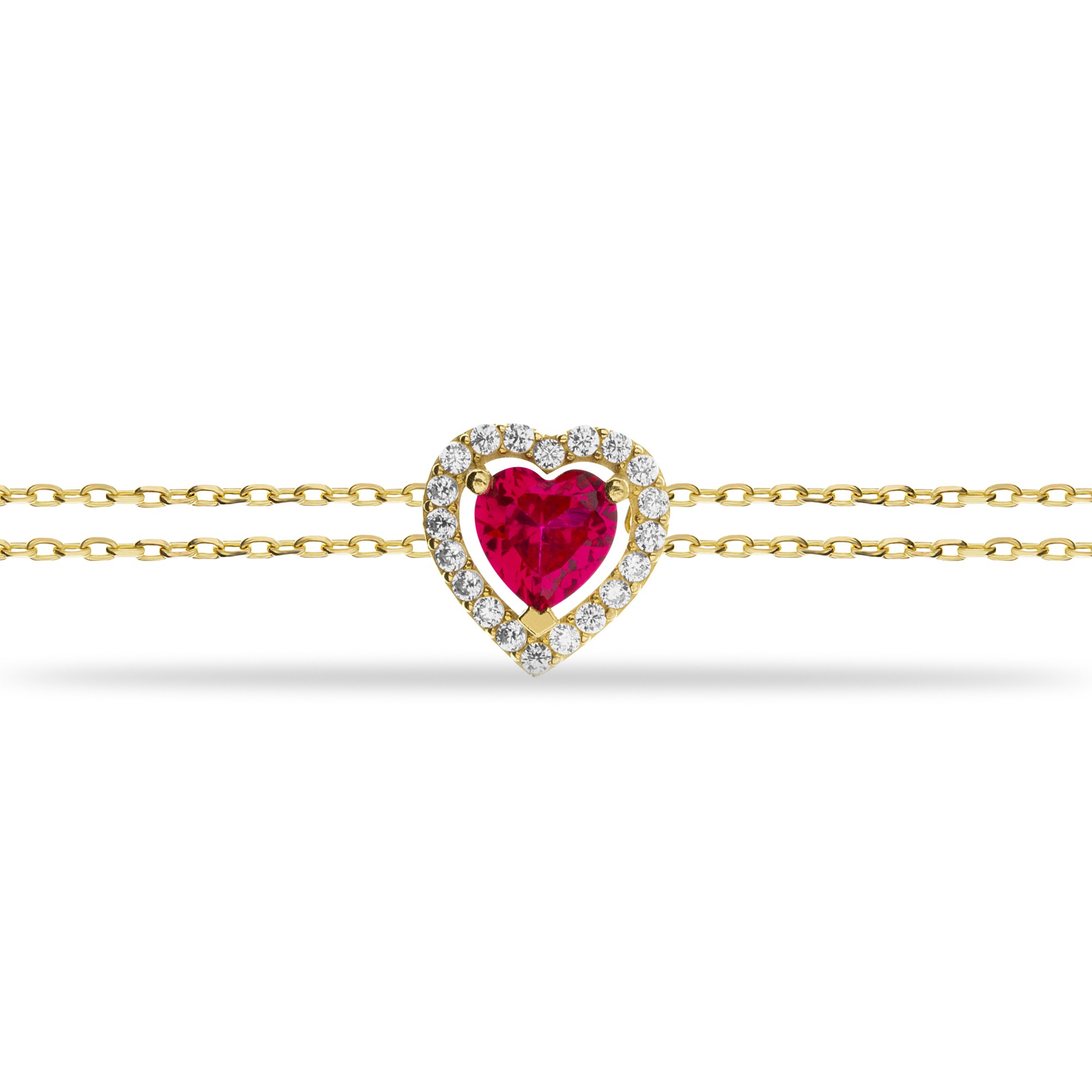 14 Carat Gold Heart Ruby Bracelet
