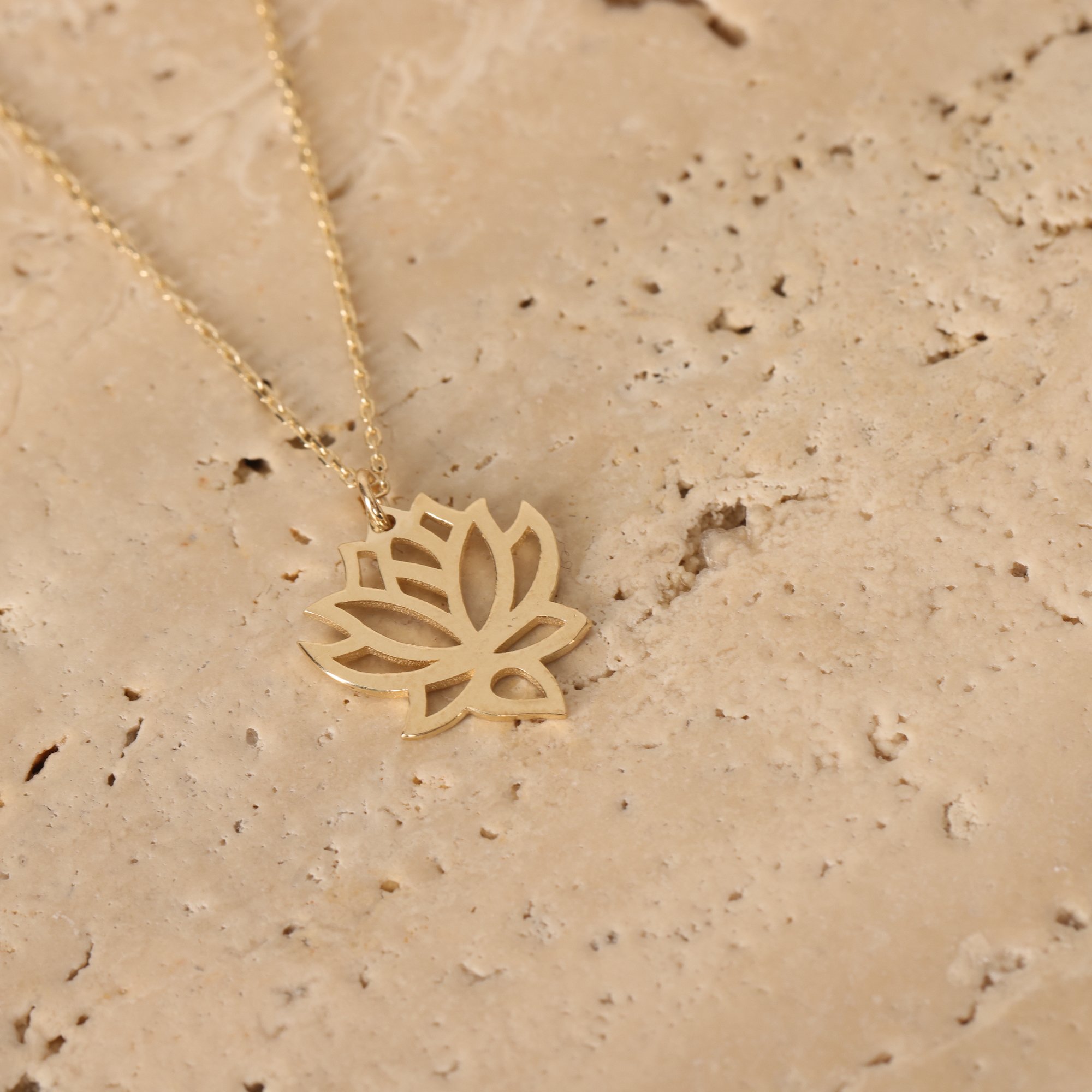 14 Carat Gold Minimal Lotus Necklace