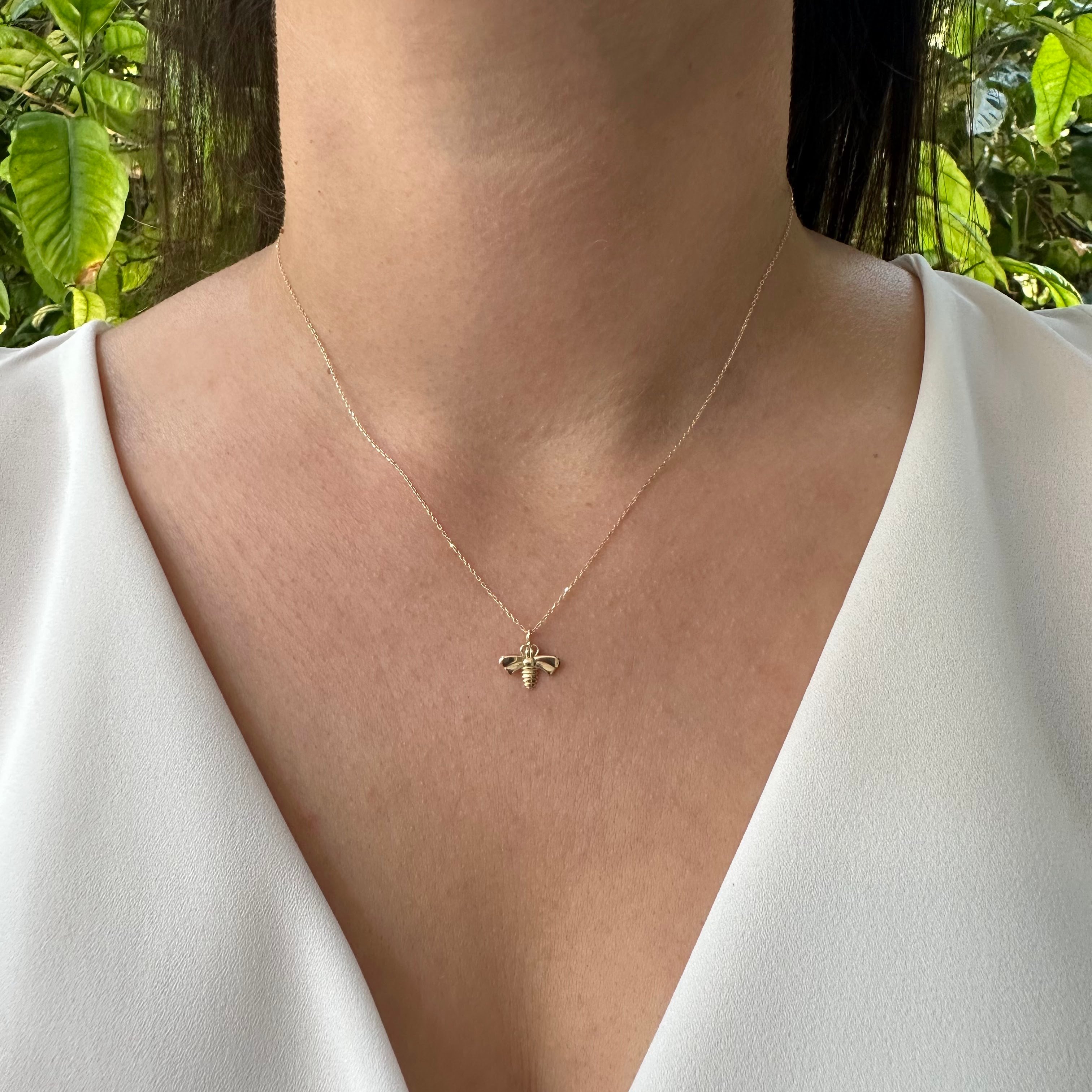 14 Carat Gold Minimal Bee Necklace