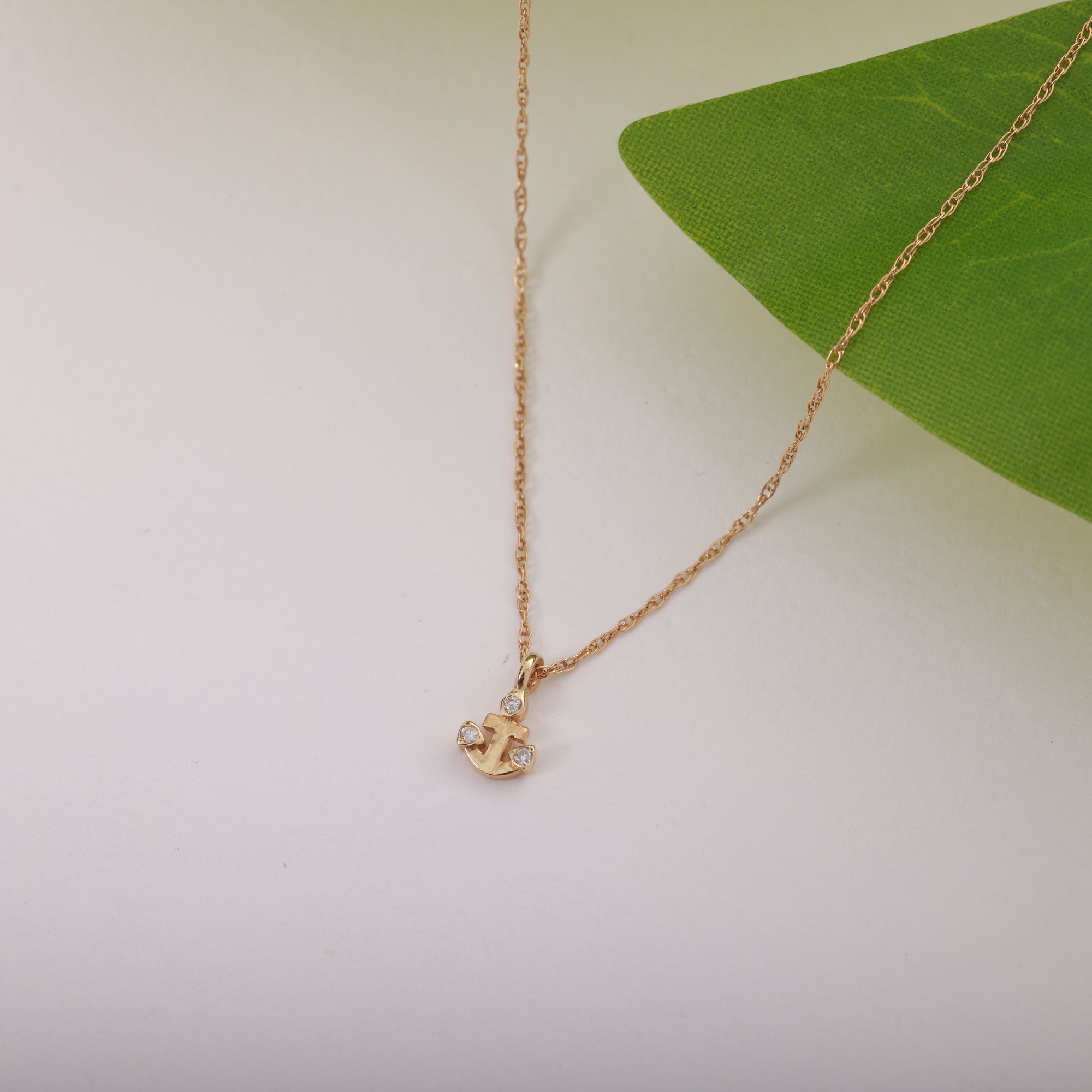 14 Carat Gold Minimal Anchor Stone Necklace
