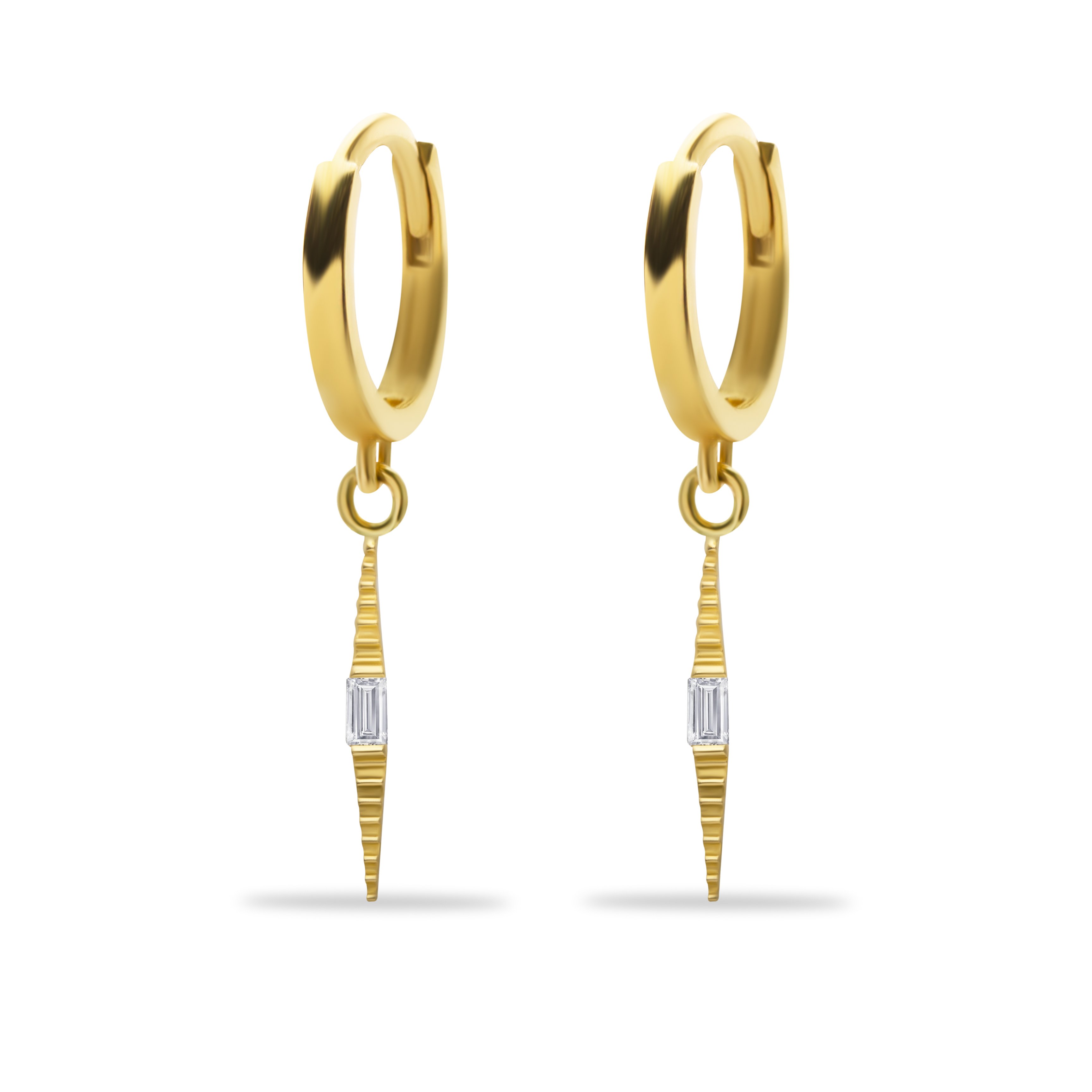 14 Carat Gold Baguette Stone Hanging Stick Earrings