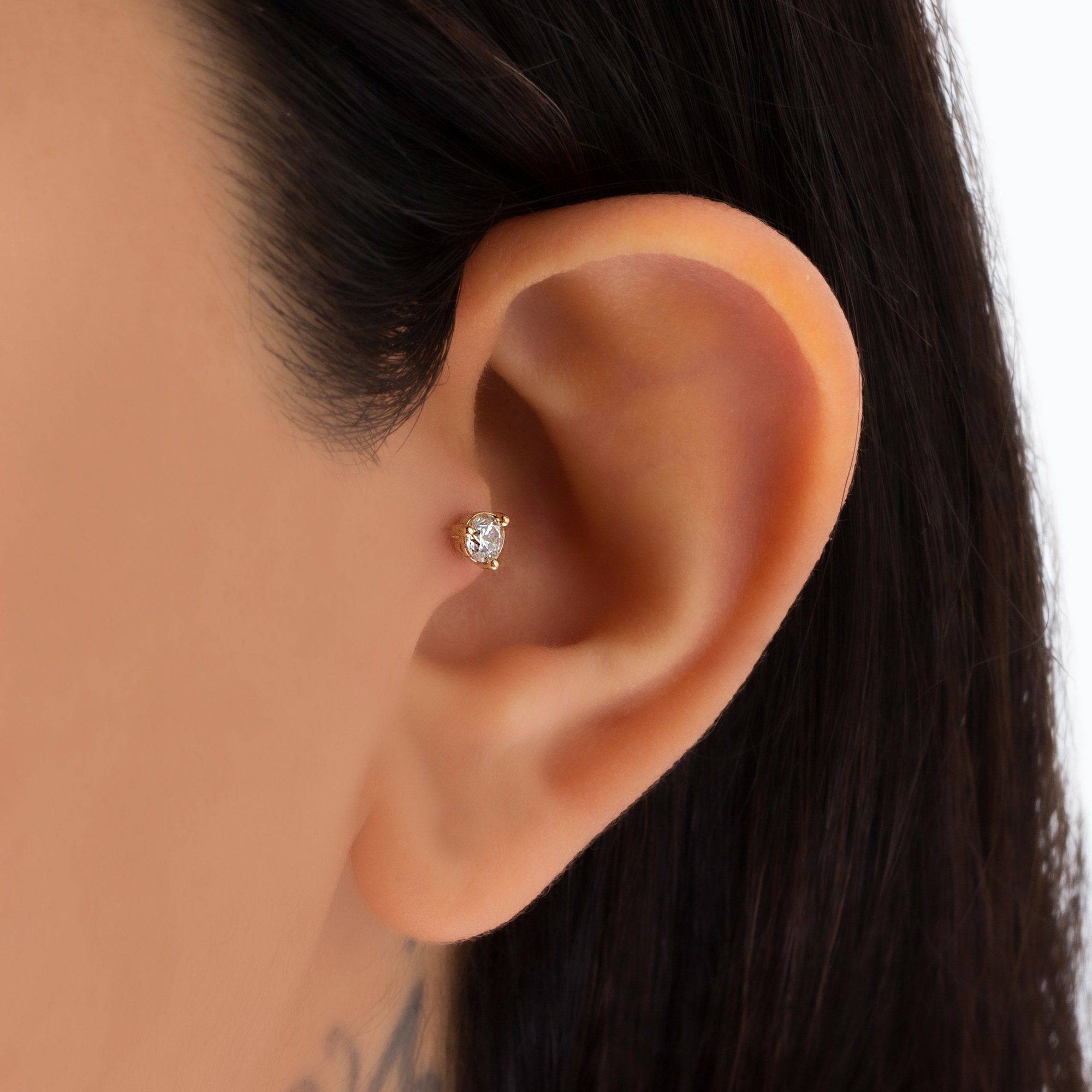 14 Ayar Altın Minimal Zirkon Tektaşlı Targus Piercing