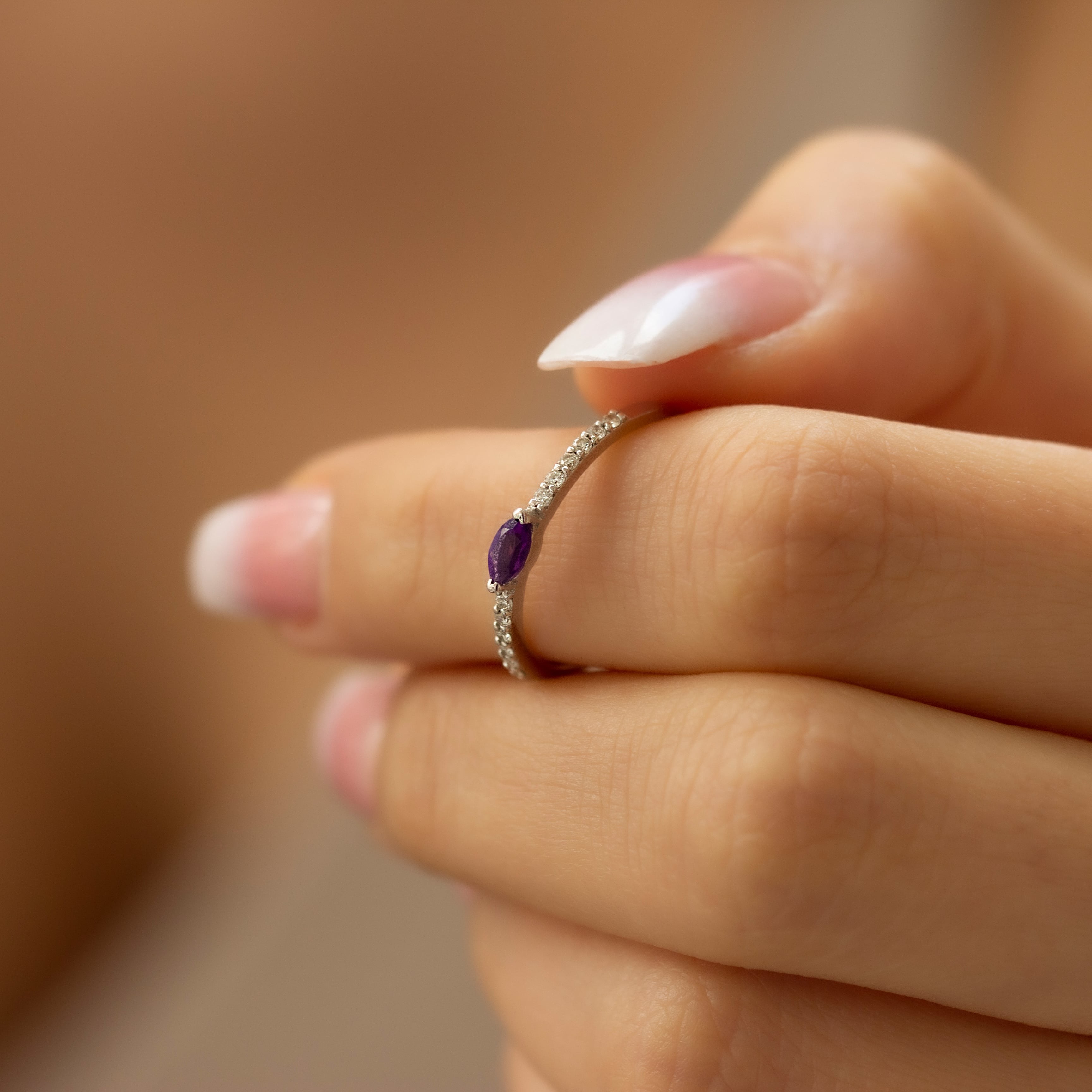 Gold Amethyst Stone Diamond Ring