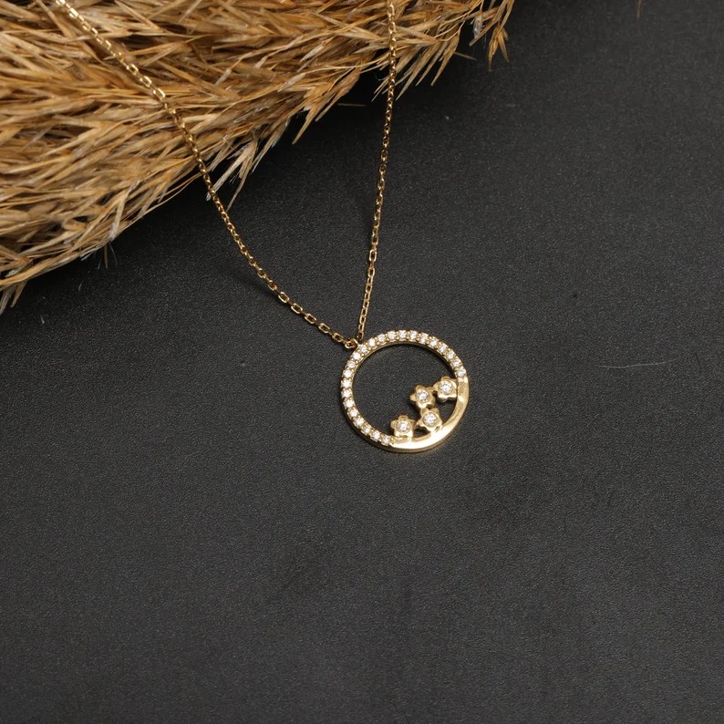 Ring Diamond Necklace with Gold Star Detail