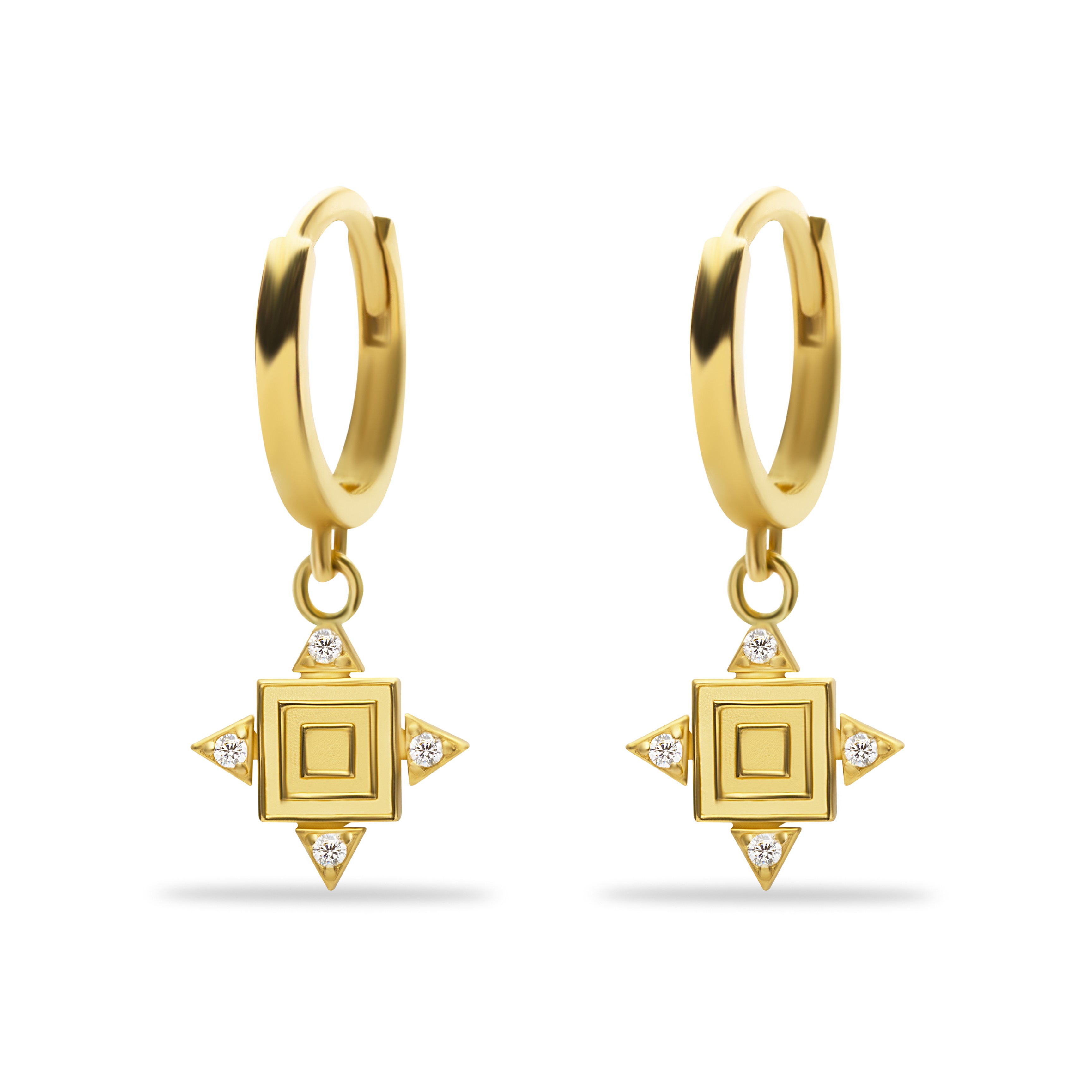14 Carat Gold Labyrinth Pendant Earrings