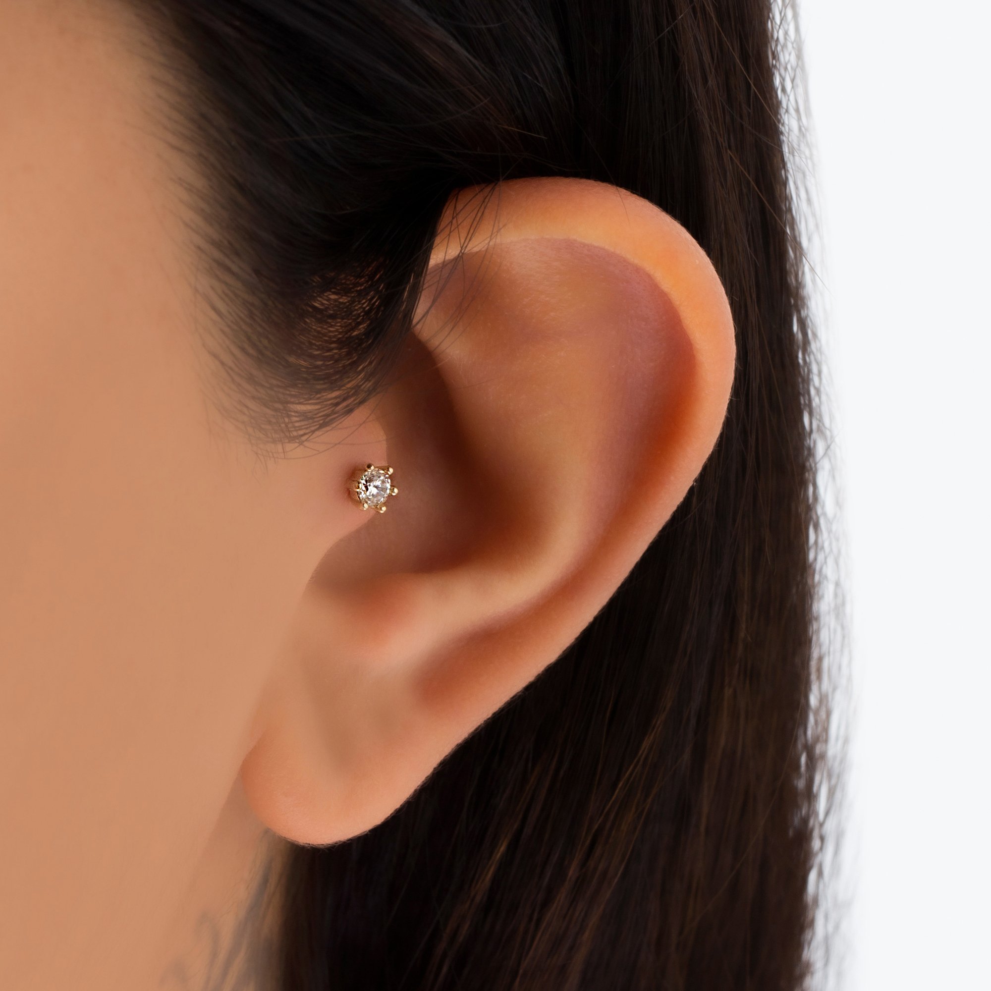 14 Ayar Altın Mini Modern Taşlı Piercing