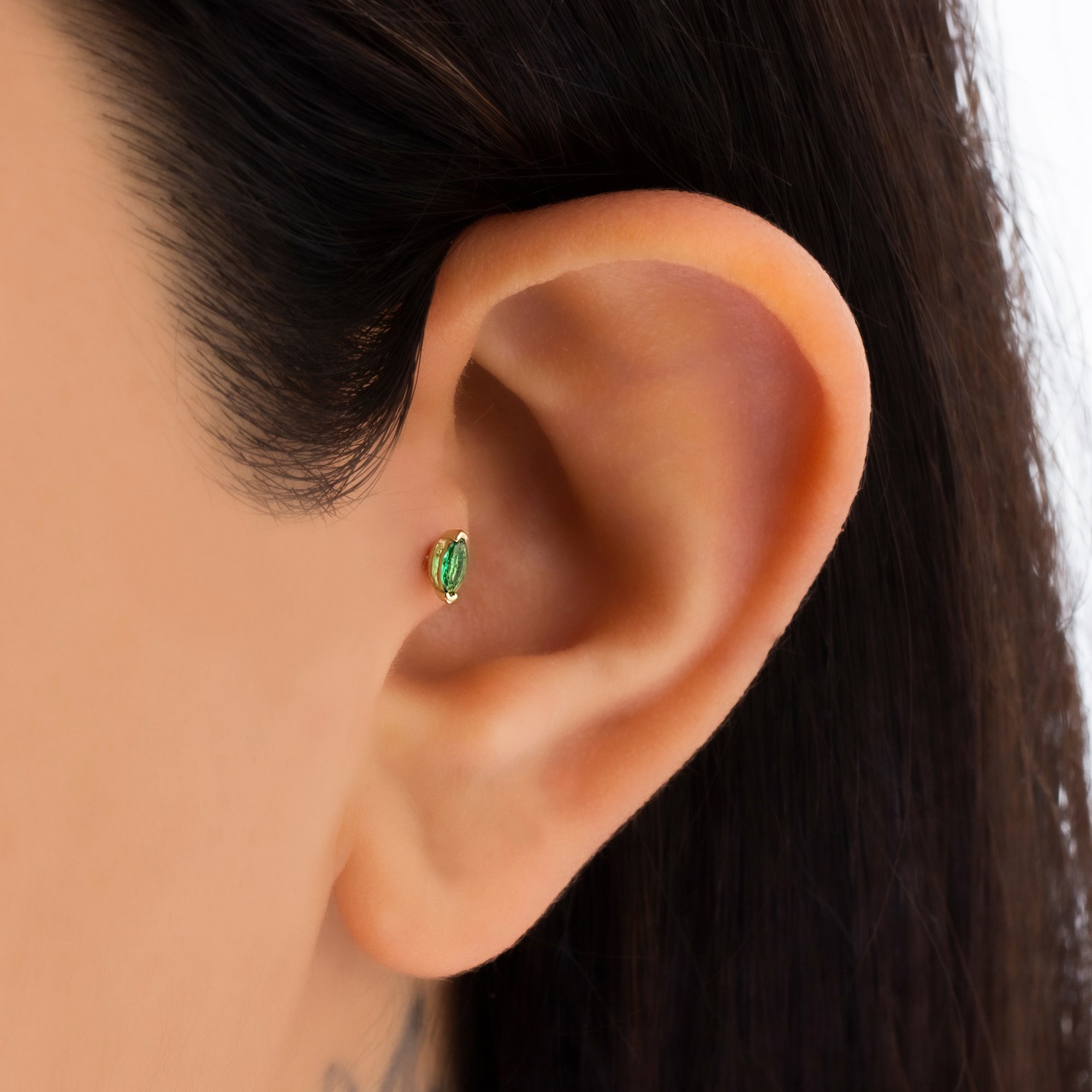 14 Carat Gold Emerald Marquise Stone Piercing