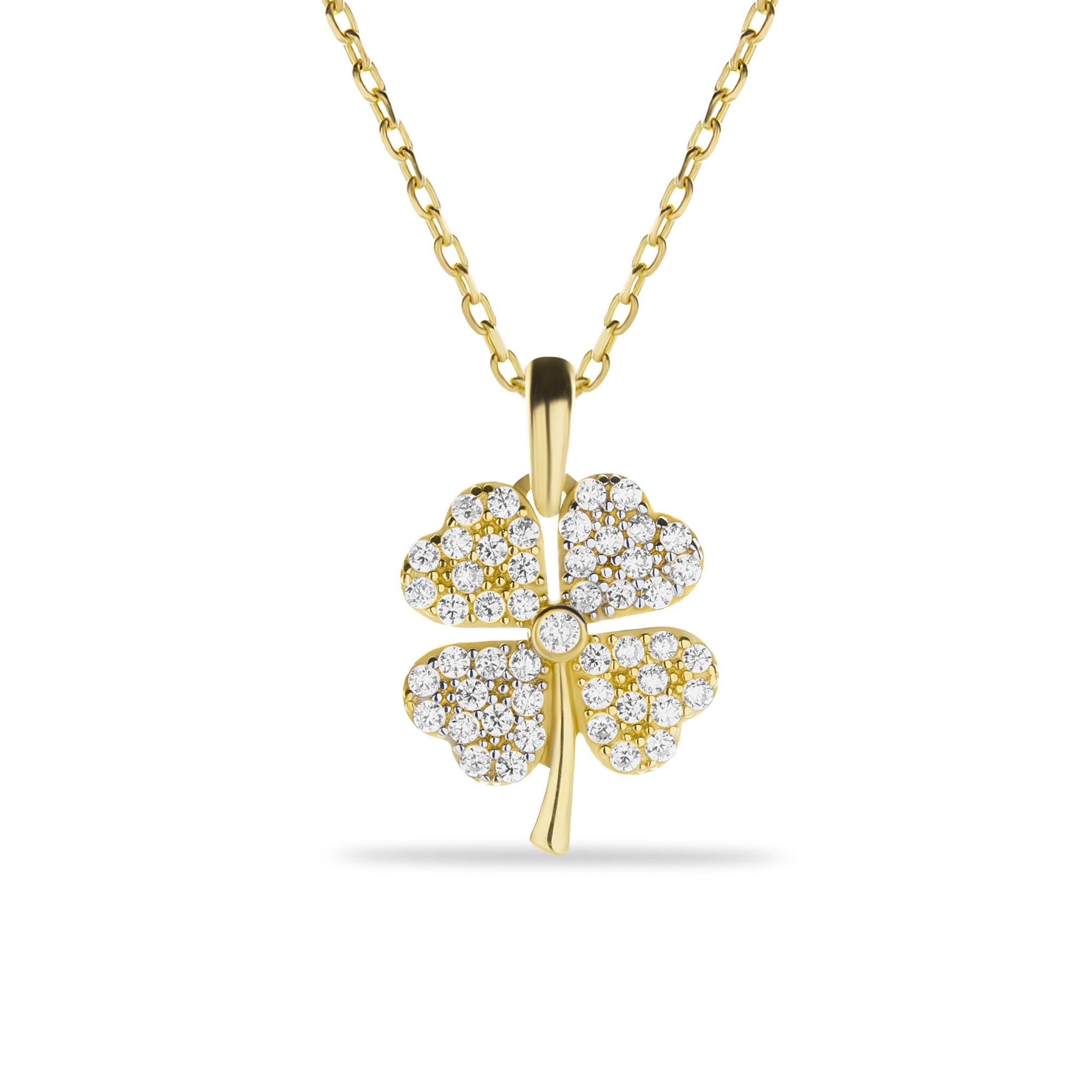 Minaliva 14 Carat Gold Stone Clover Necklace