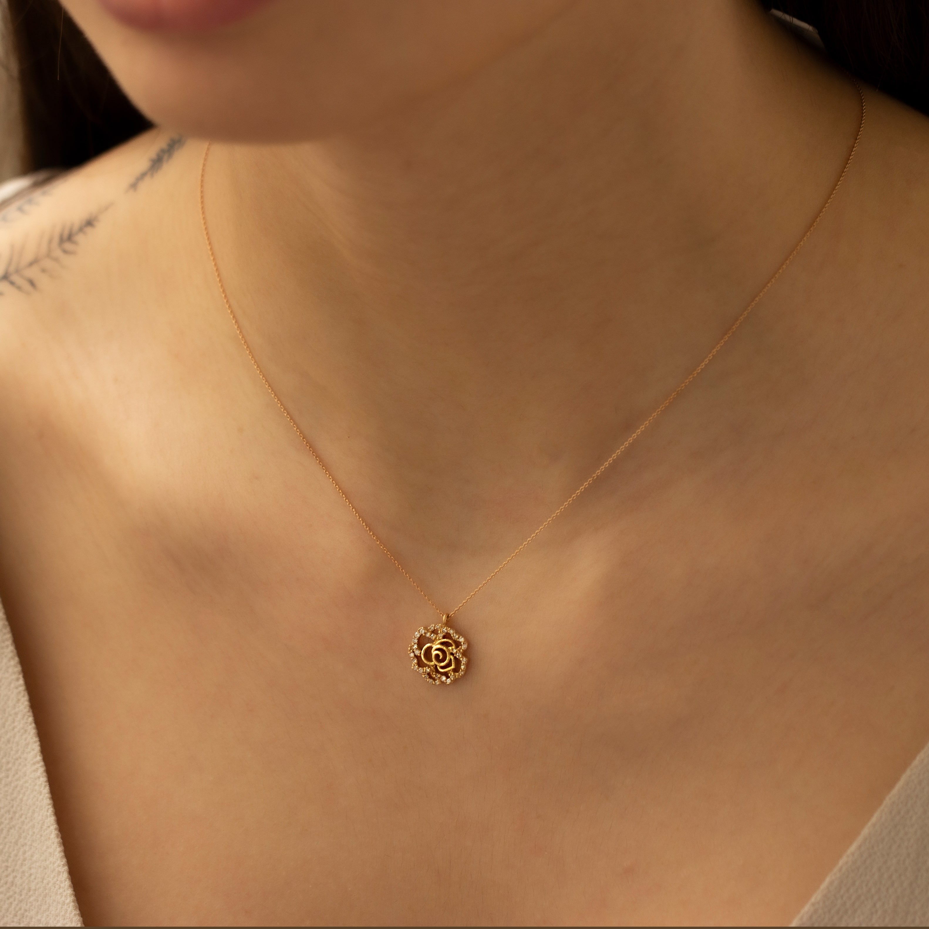 Gold Rose Diamond Necklace