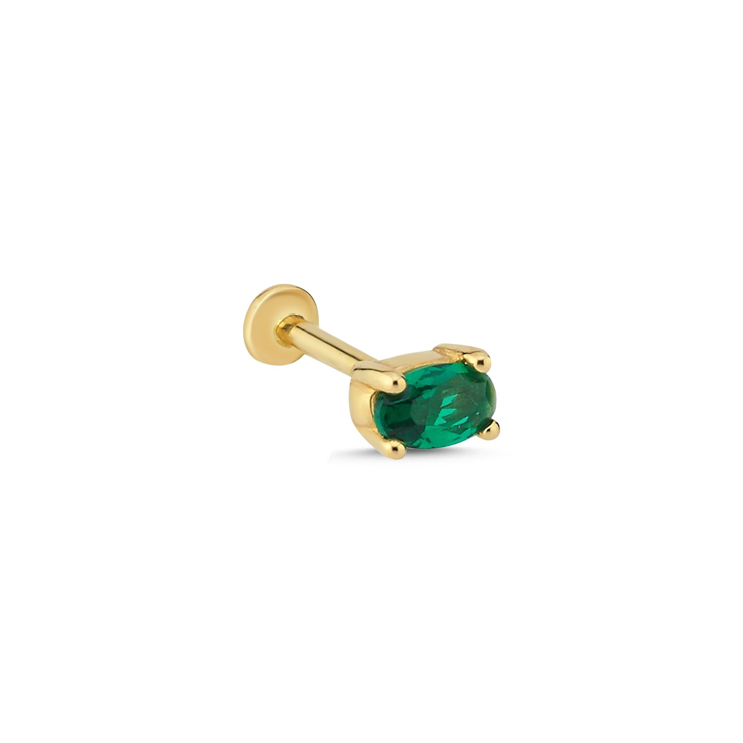 14 Carat Gold Emerald Stone Oval Piercing