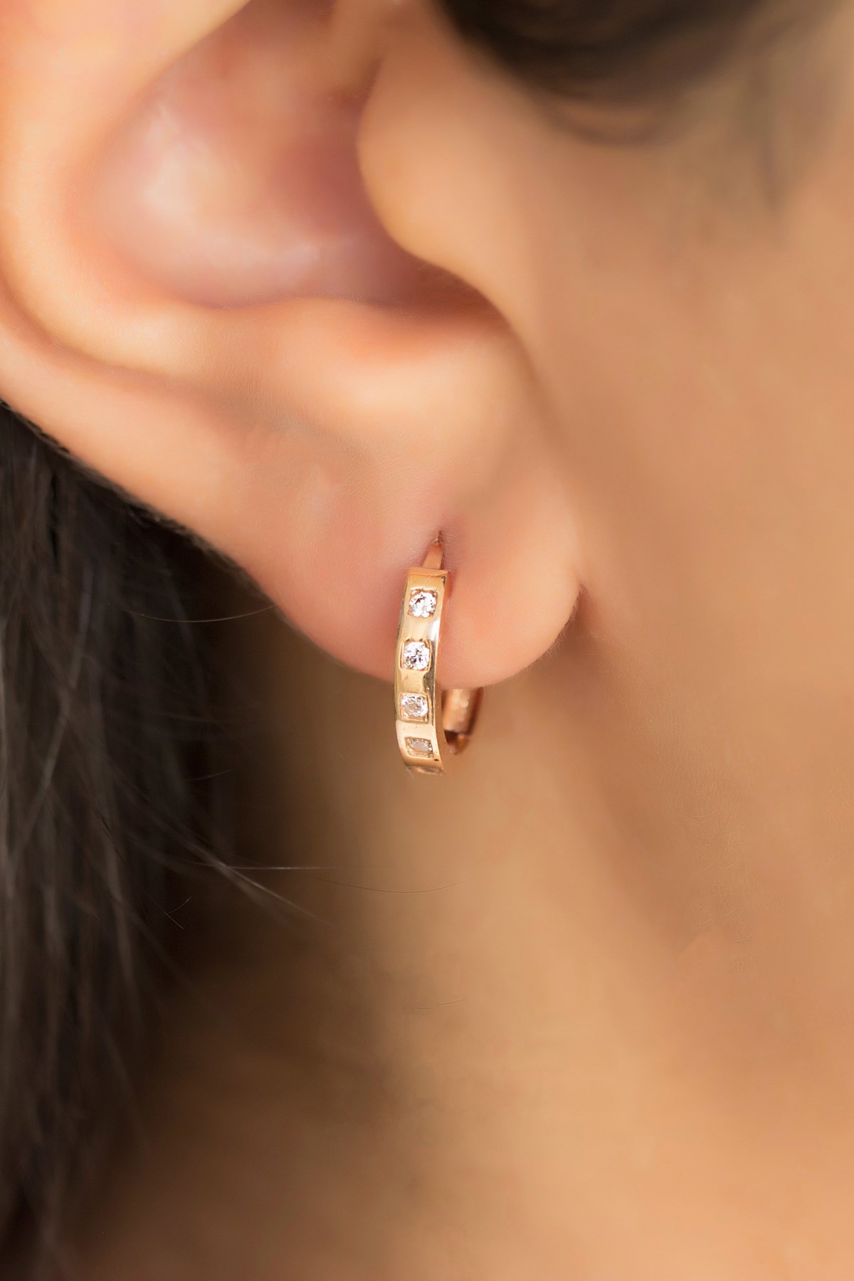 14 Carat Rose Gold Zircon Stone Hoop Earrings