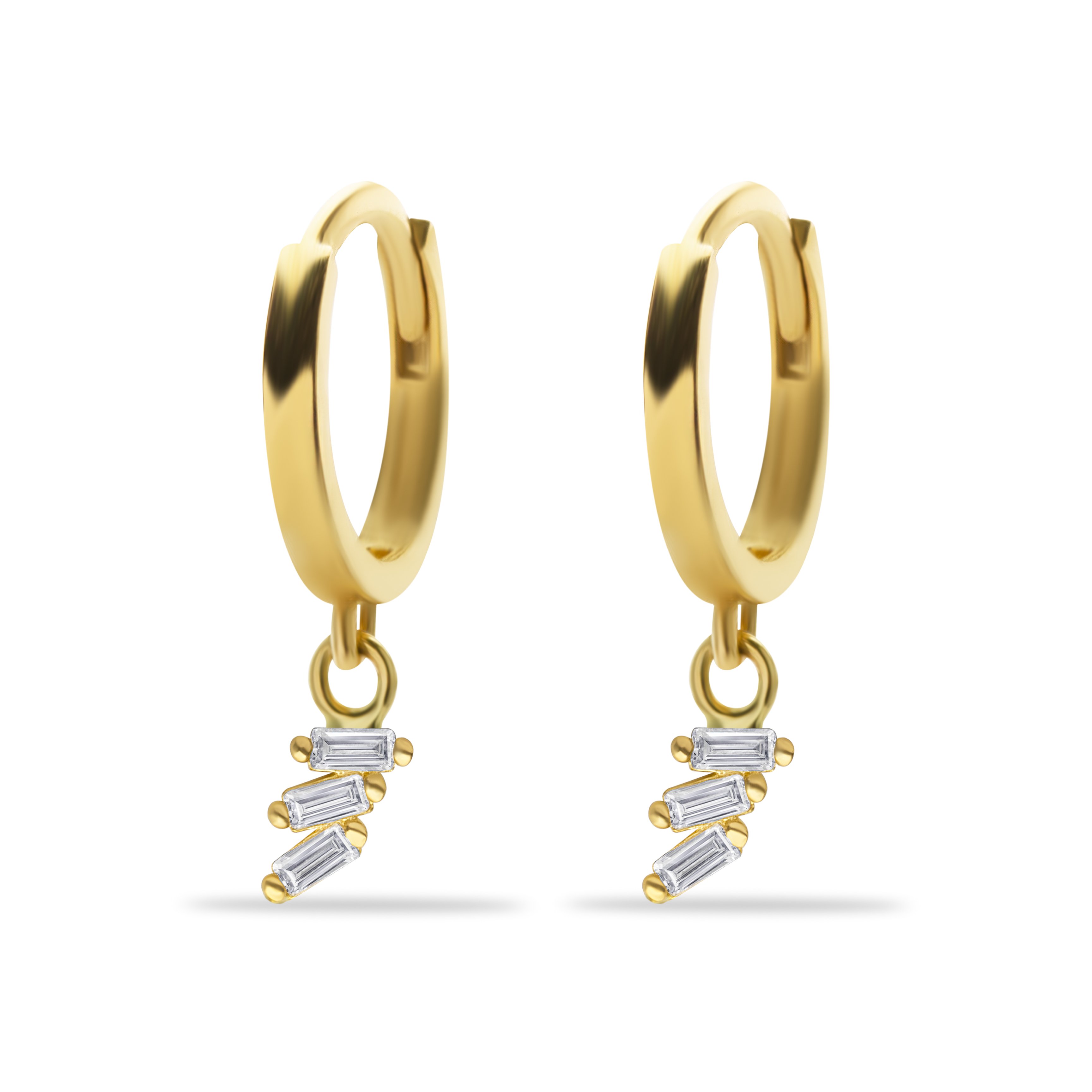 14 Carat Gold 3-Piece Baguette Stone Dangle Domino Earrings