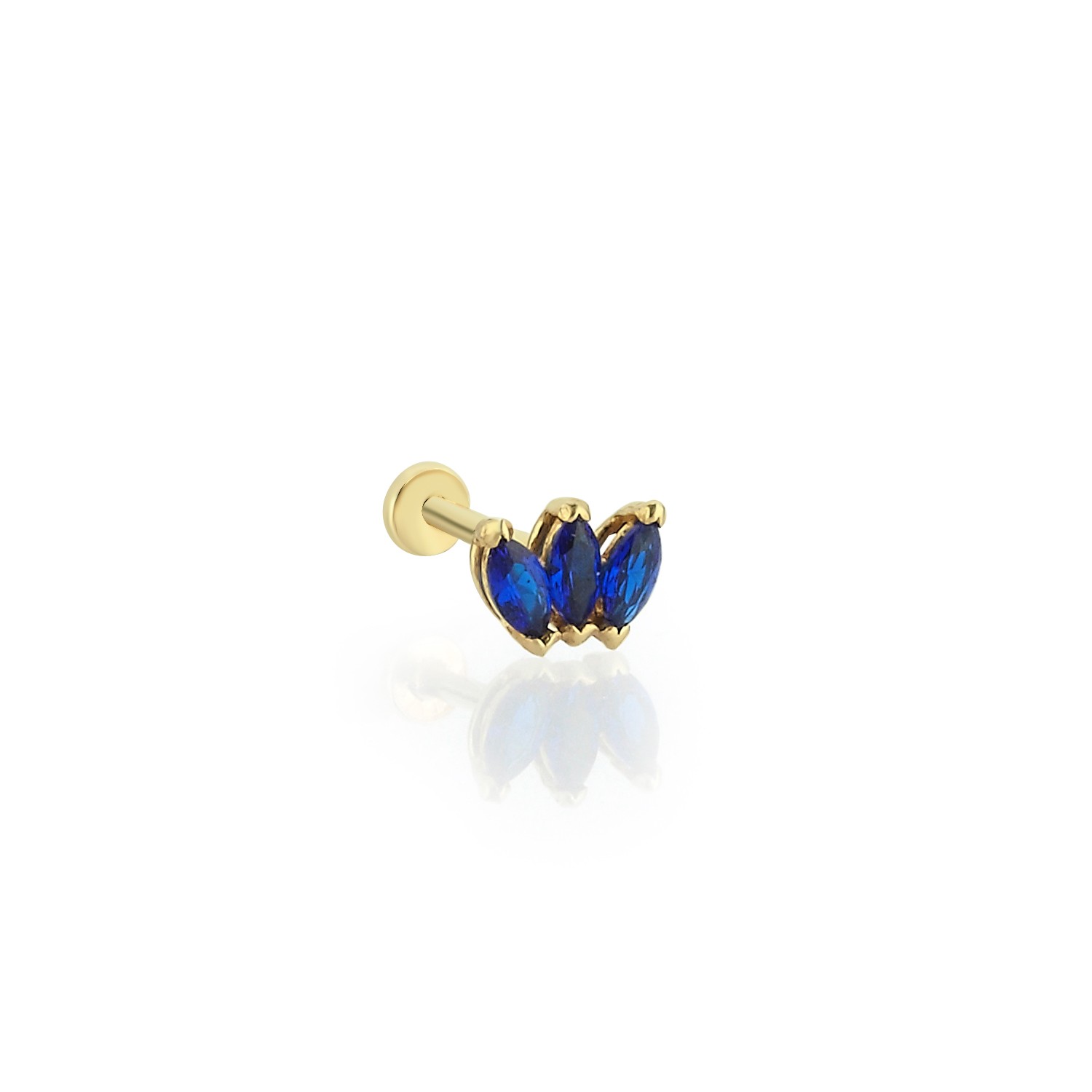 14 Carat Gold 3 Stone Sapphire Marquise Piercing