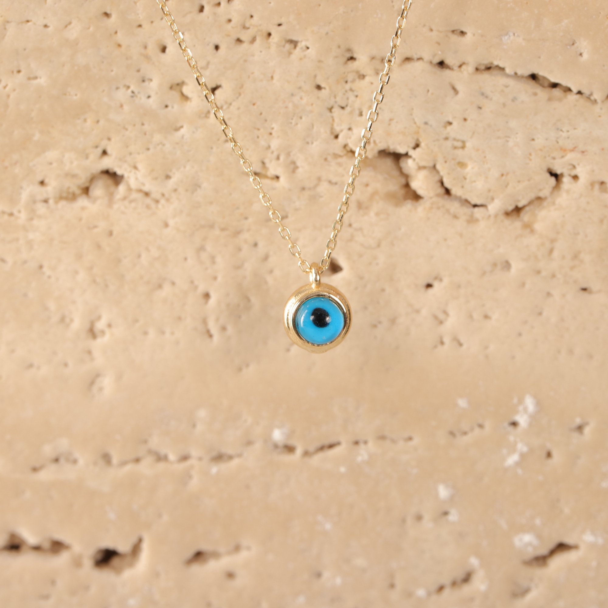 14 Carat Gold Minimal Evil Eye Necklace