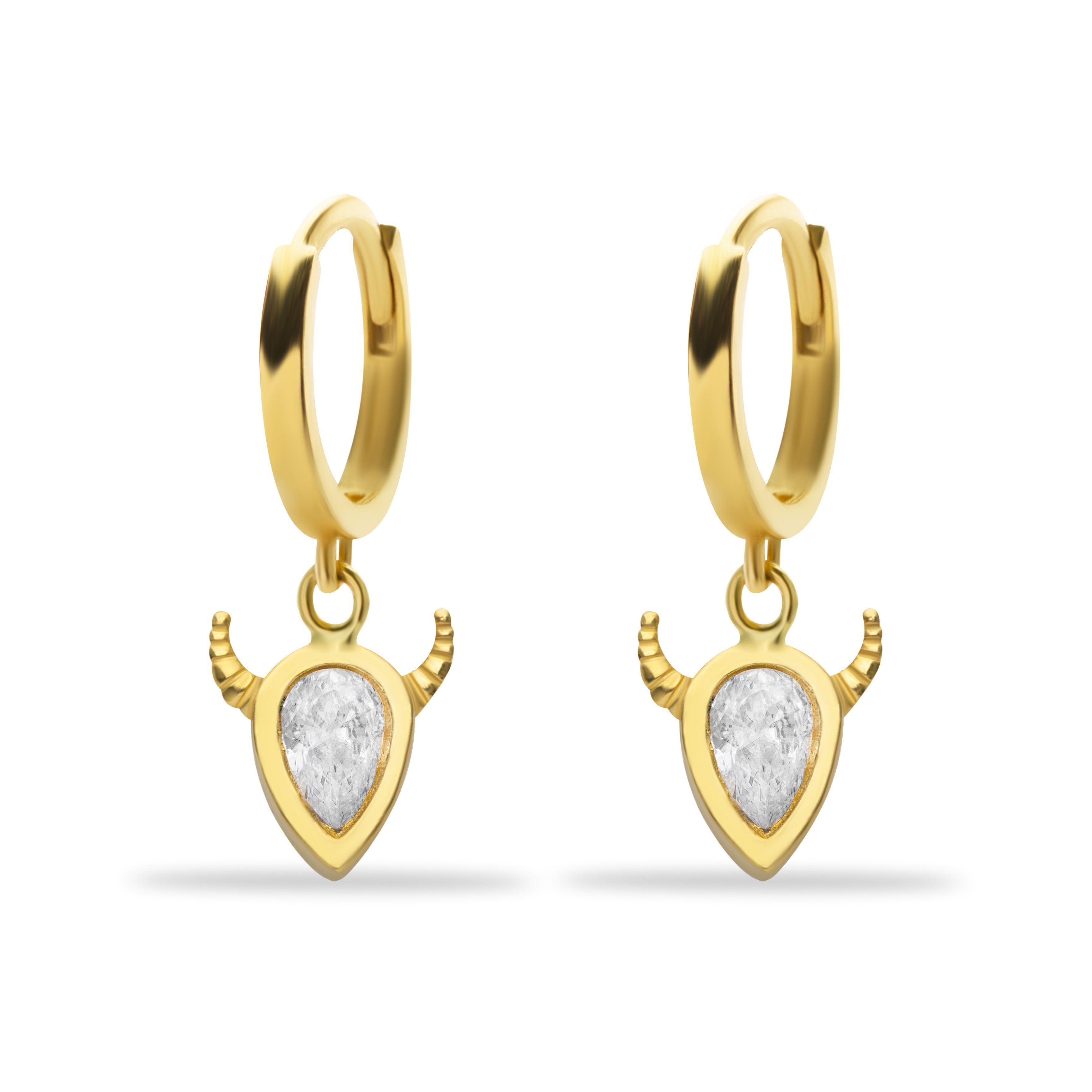 14 Carat Gold Horn Detailed Drop Stone Dangle Earrings