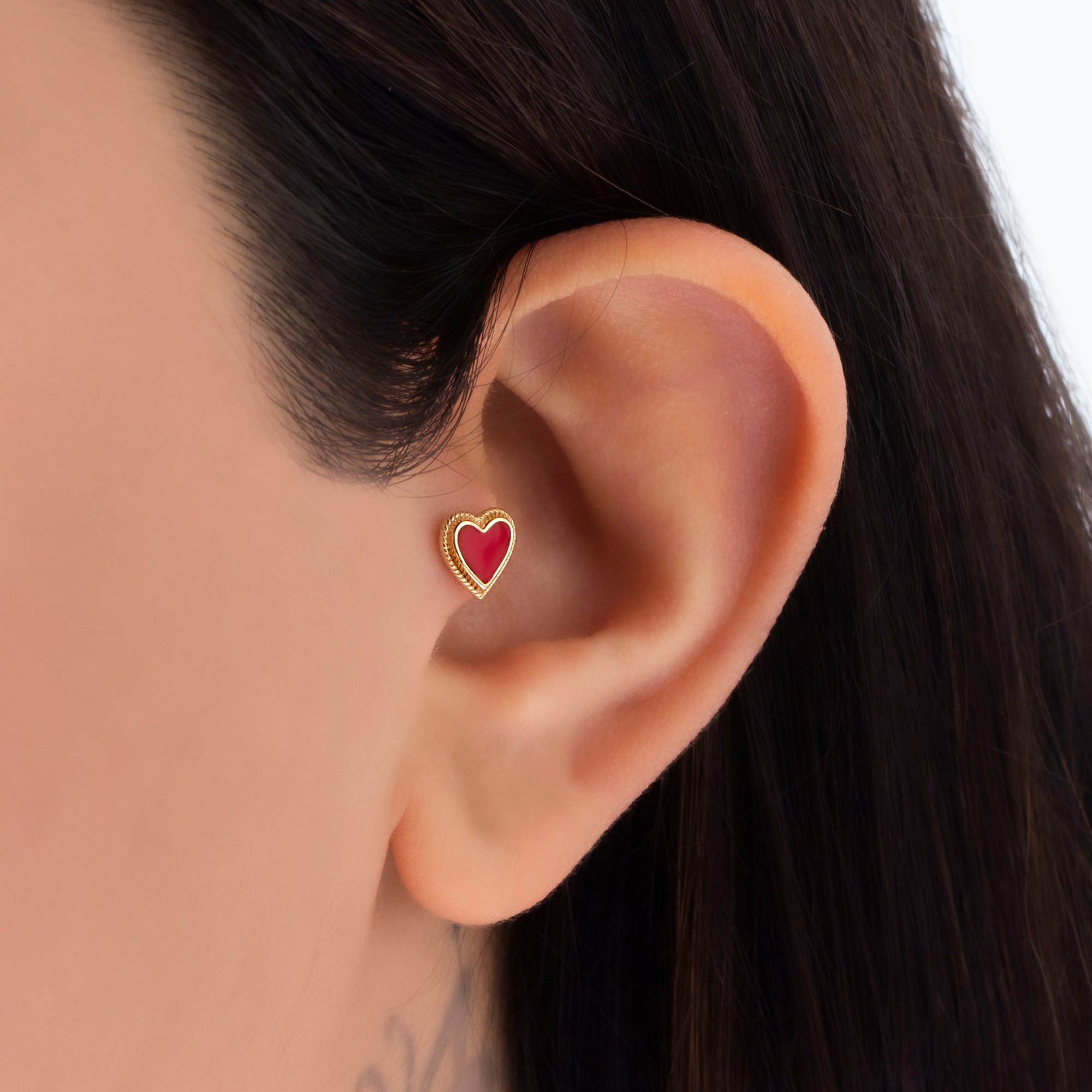 14 Carat Gold Elegant Red Enamel Heart Piercing