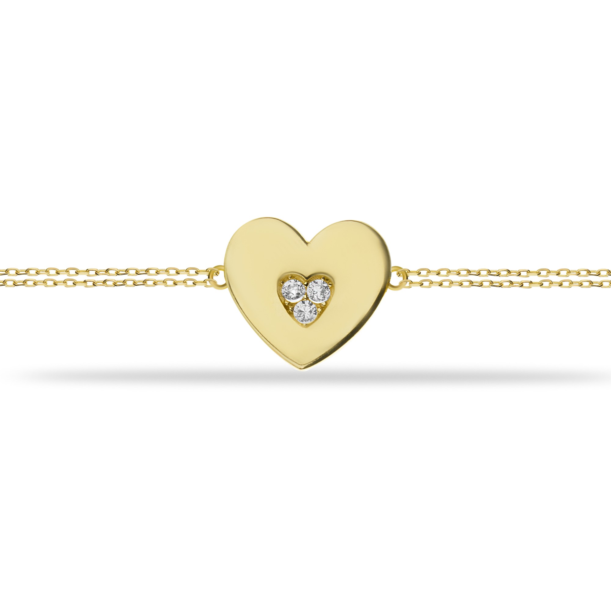 14 Carat Gold Minimal Stone Heart Bracelet