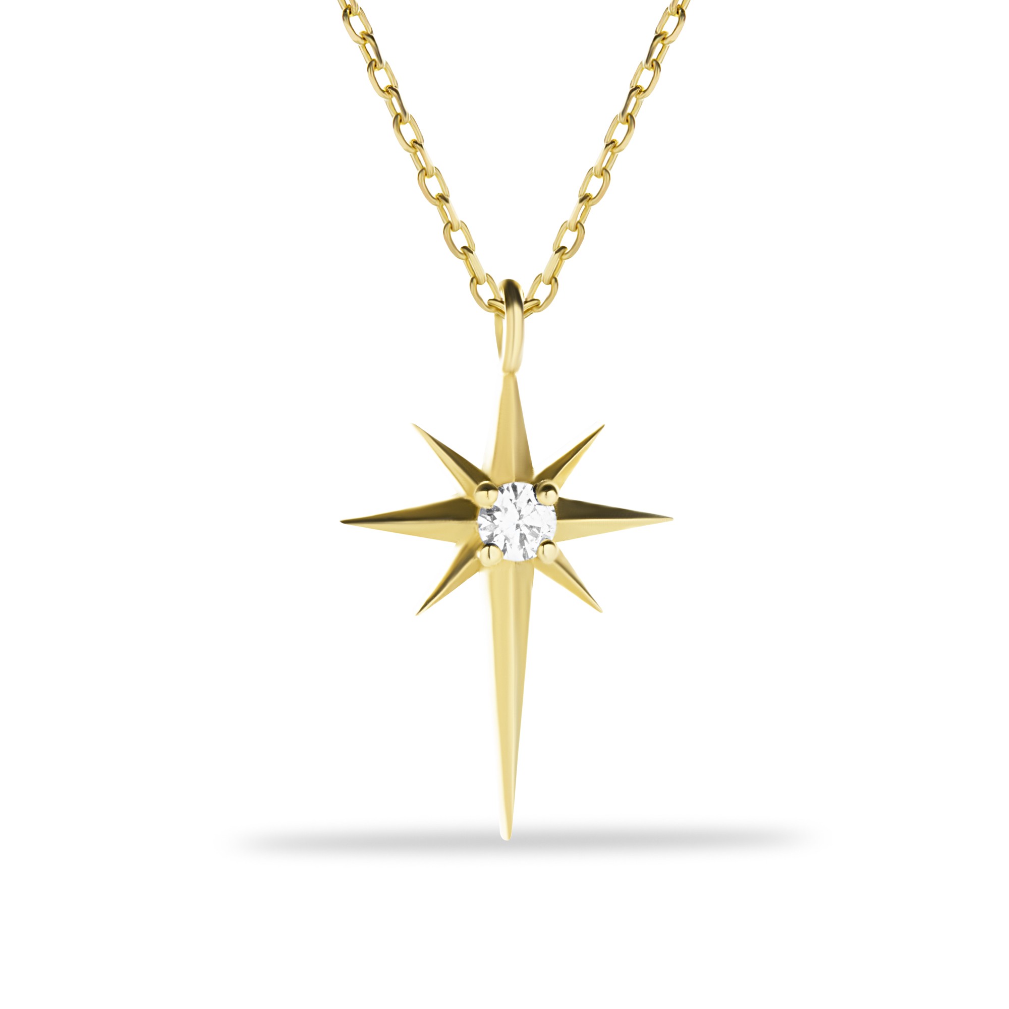 14 Carat Gold Single Stone North Star Necklace