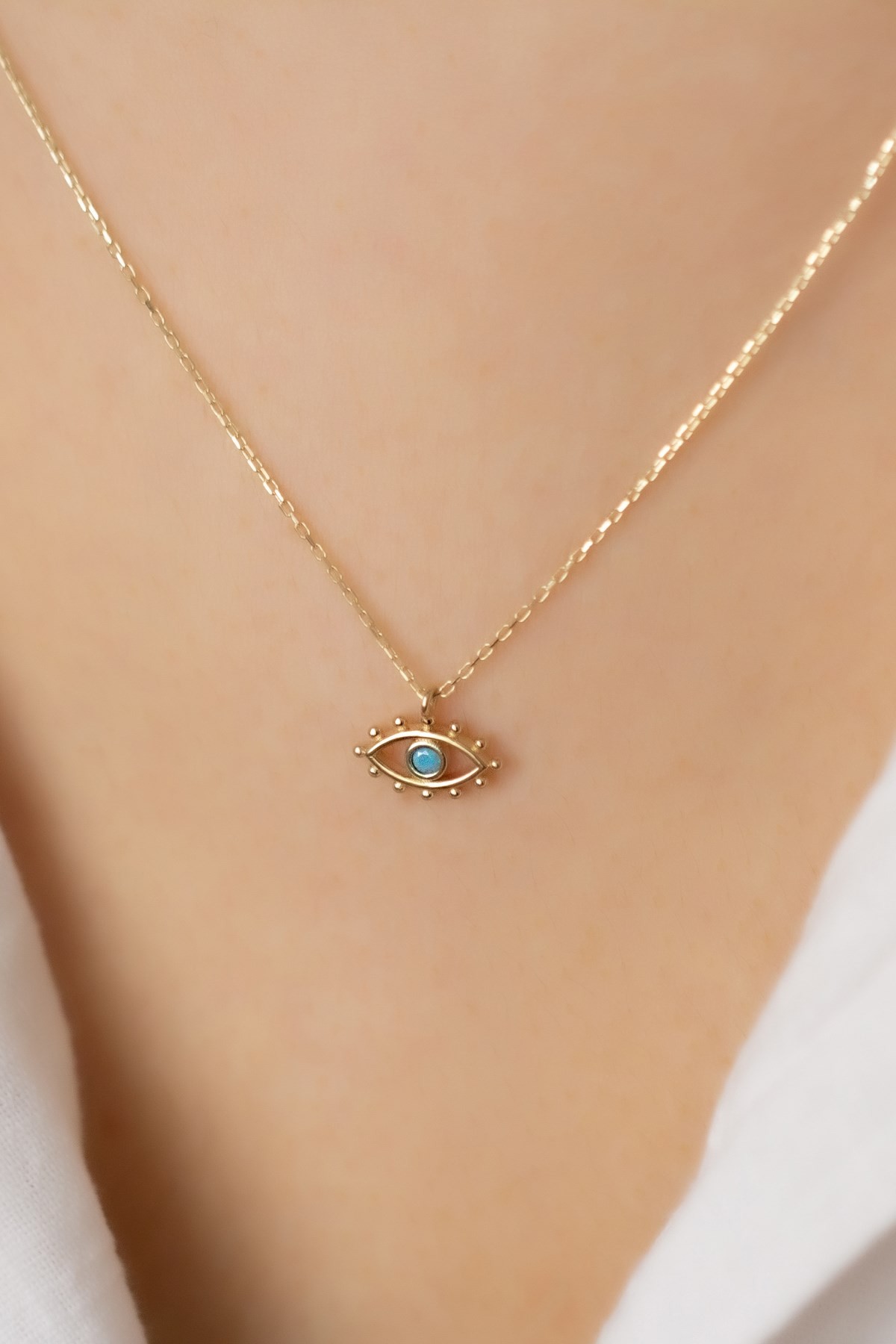 Gold Firuze Stone Eye Necklace