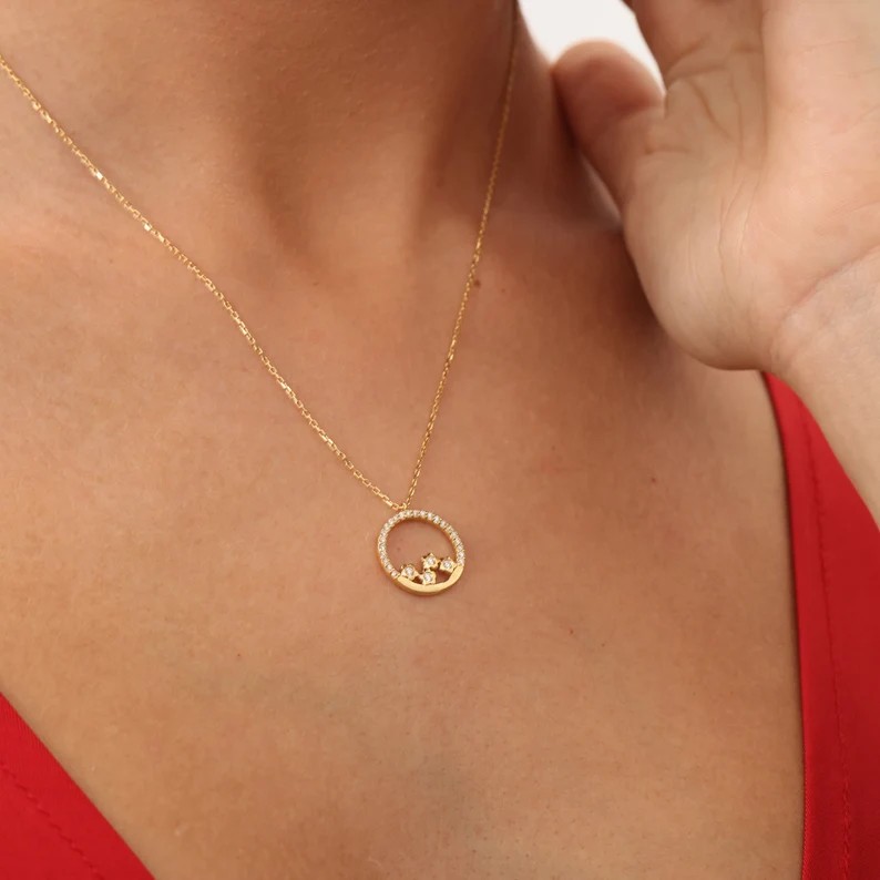 Ring Diamond Necklace with Gold Star Detail