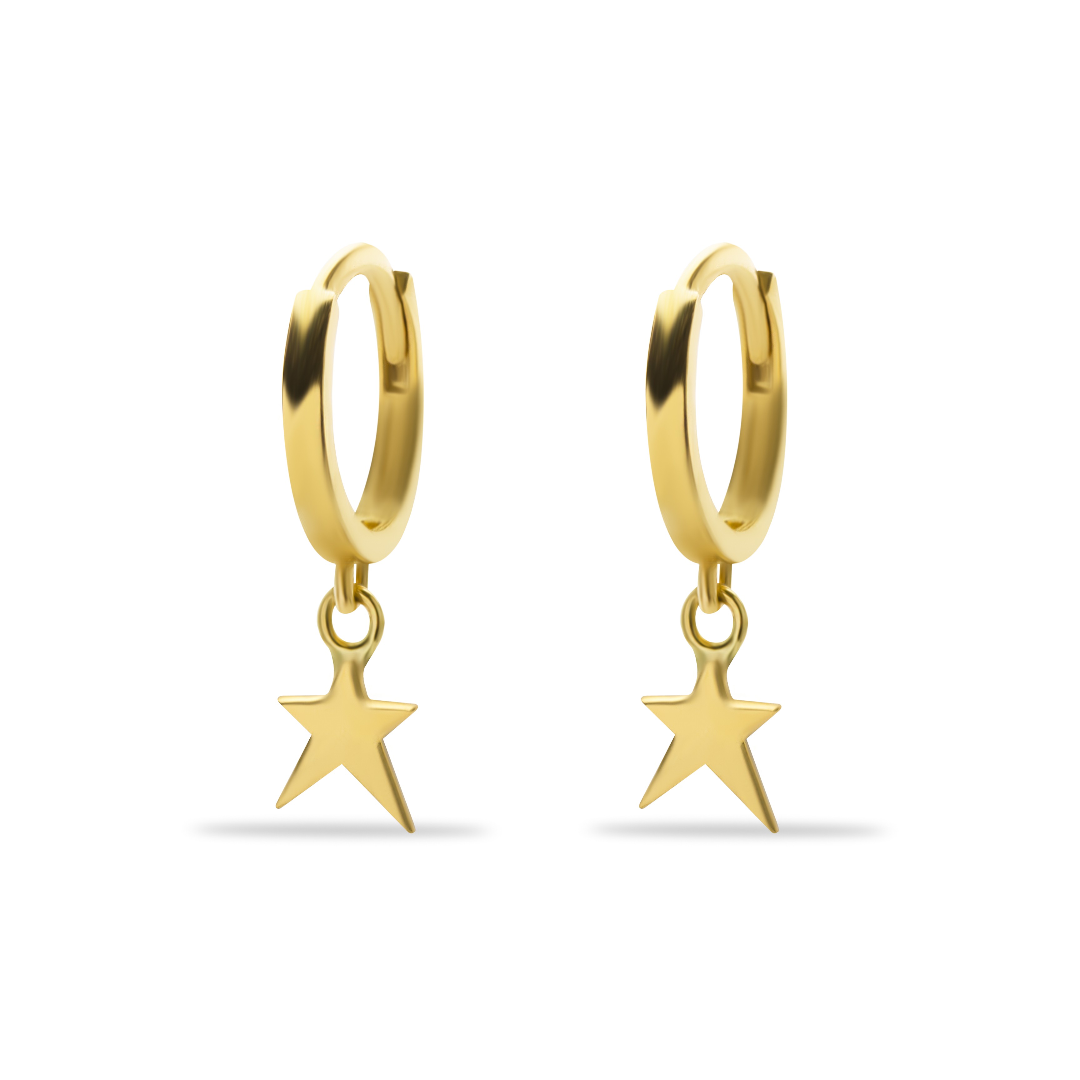 14 Carat Gold Asymmetrical Star Pendant Earrings