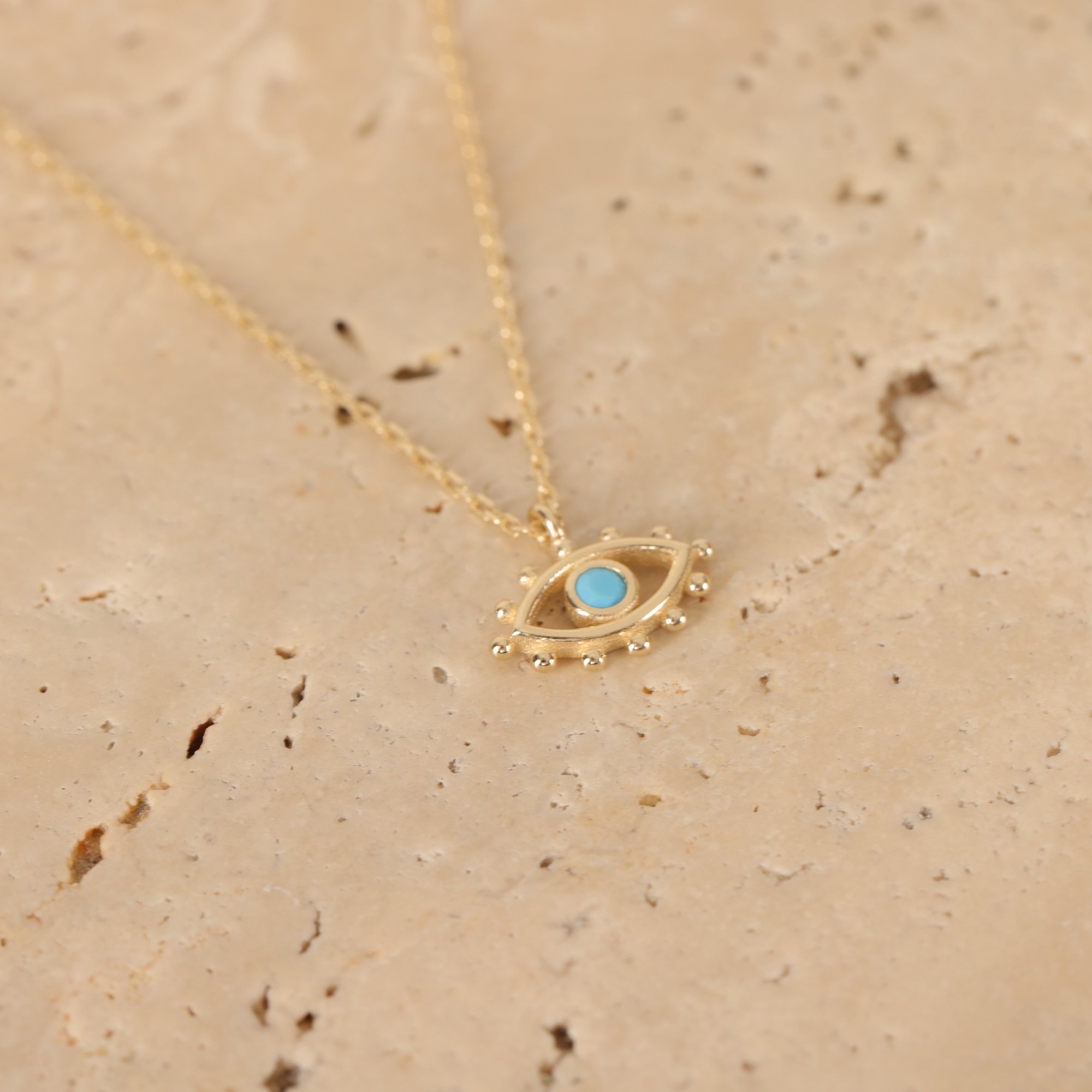 Gold Firuze Stone Eye Necklace