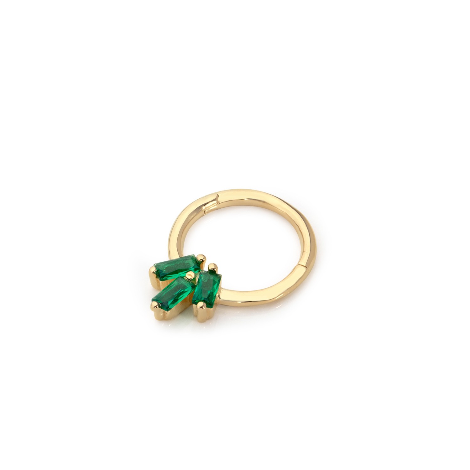 14 Carat Gold Triple Baguette Stone Emerald Color Helix Piercing