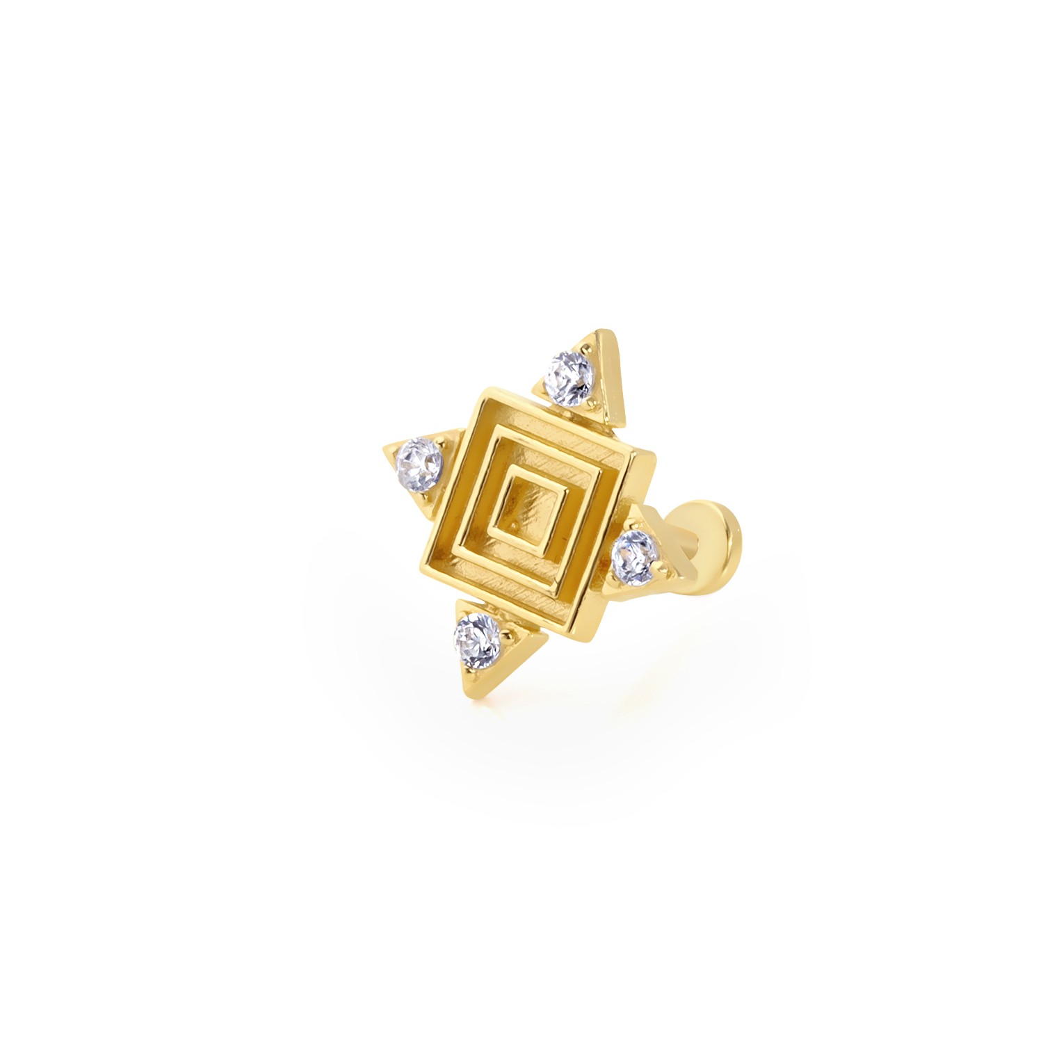 14 Carat Gold Square Striped Stone Design Piercing