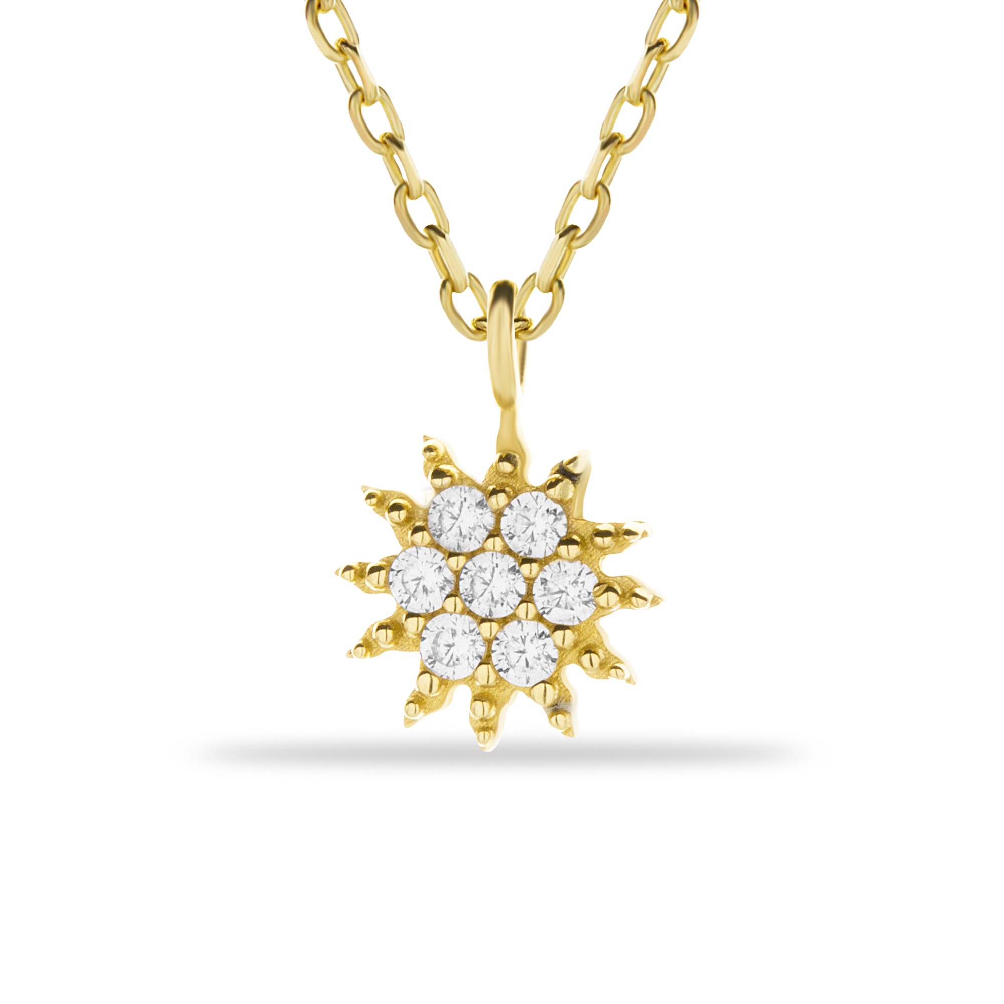 Elegant Sun Necklace with 14 Carat Gold Stone