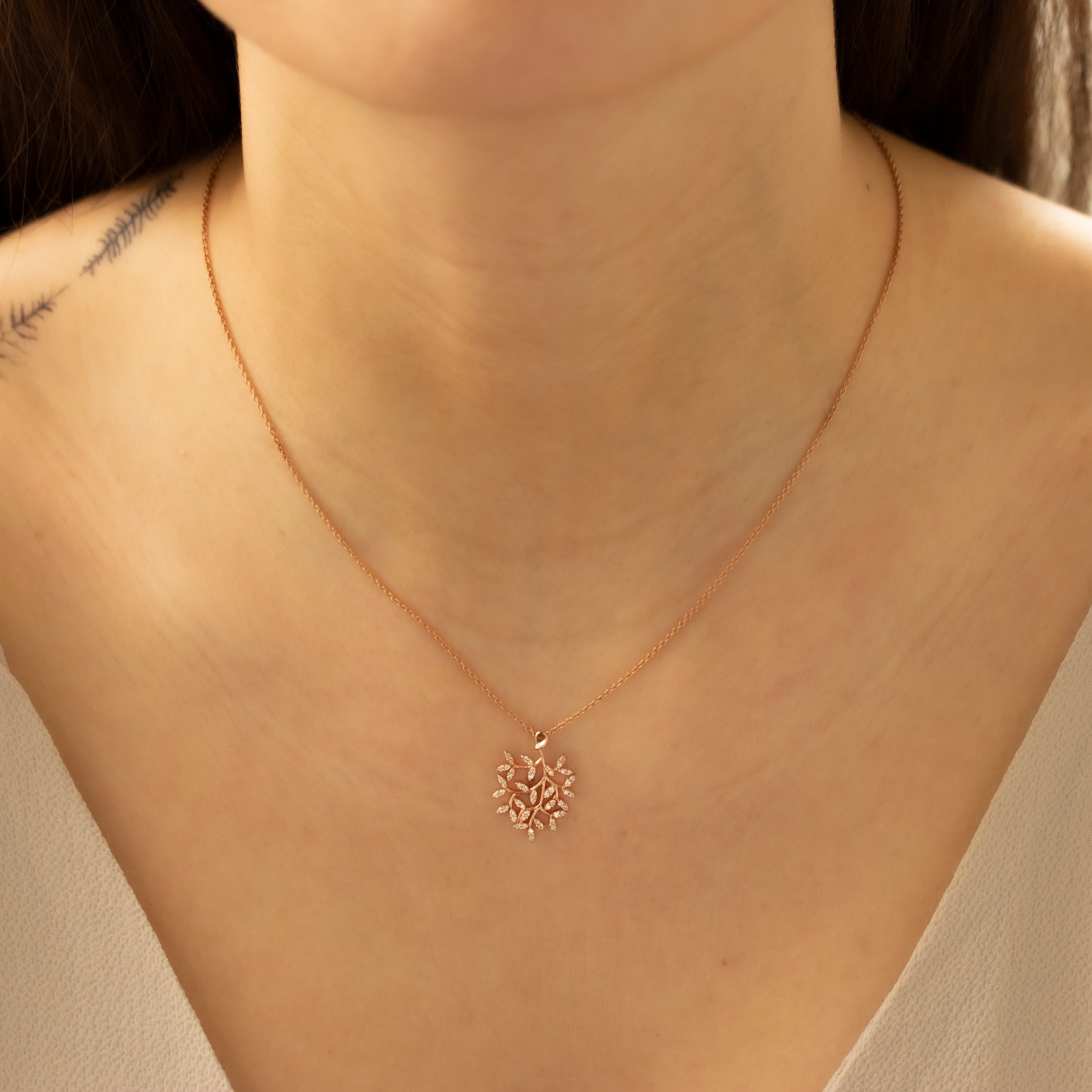 Gold Tree Figure Diamond Necklace