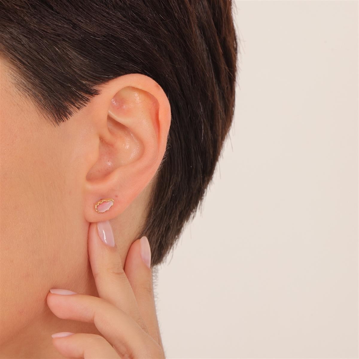 Gold Pink Opal Earrings