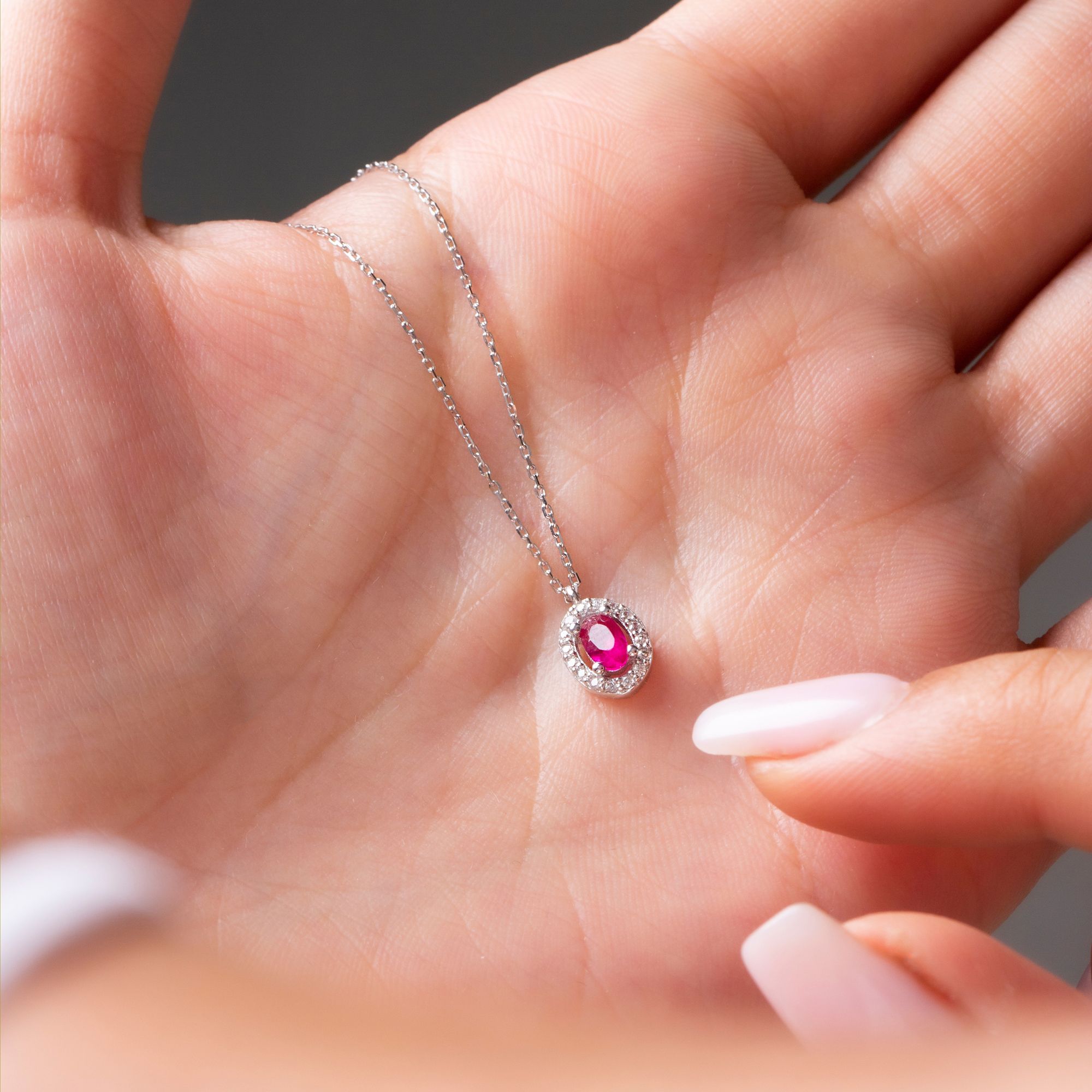 14 Carat Gold Zircon Stone Oval Ruby Necklace