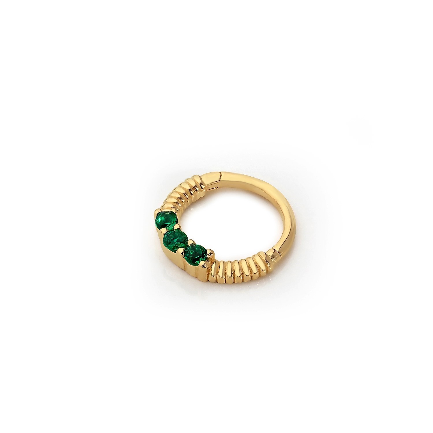 14 Carat Gold Triple Emerald Stone Helix Piercing