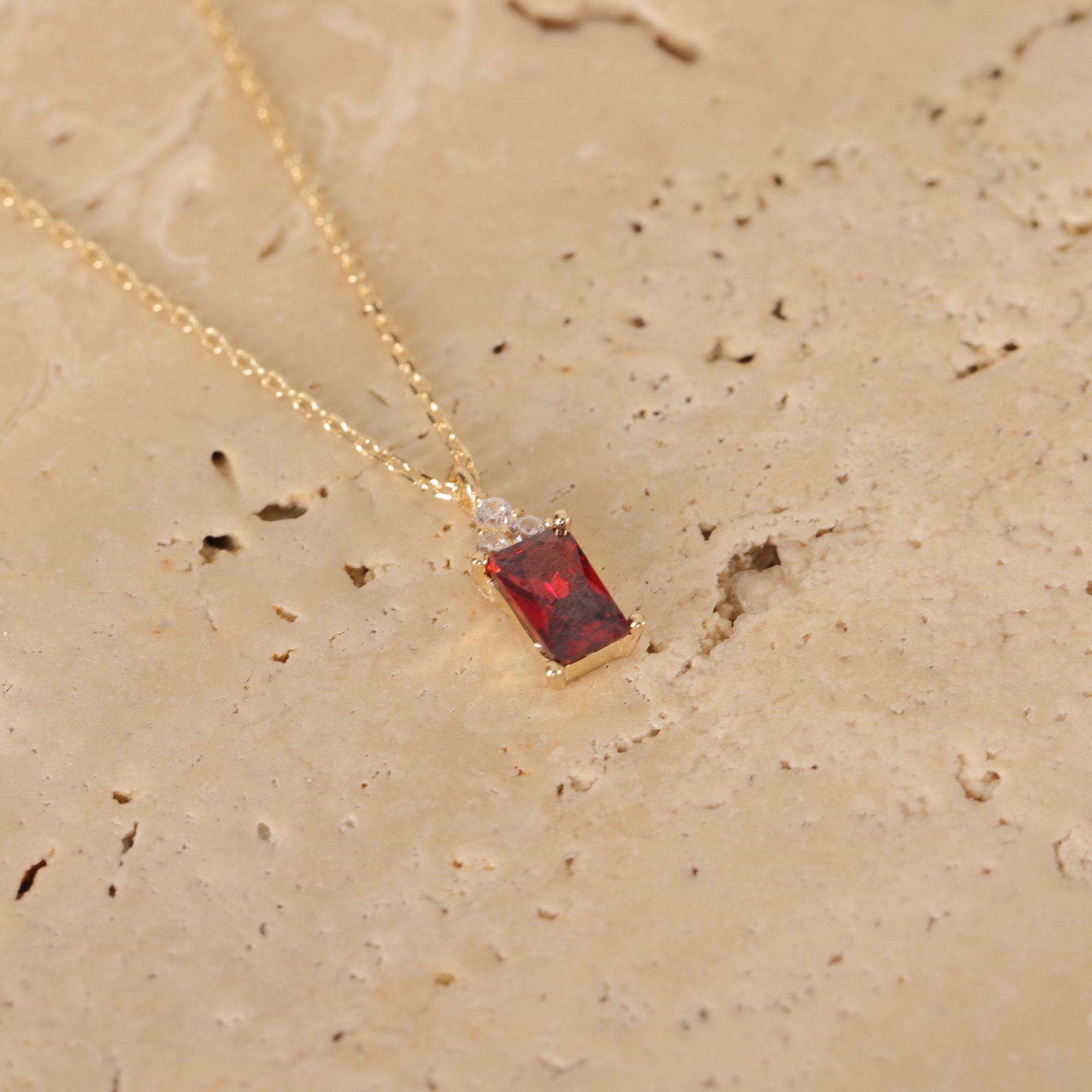 14 Carat Gold Ruby Stone Baguette Necklace