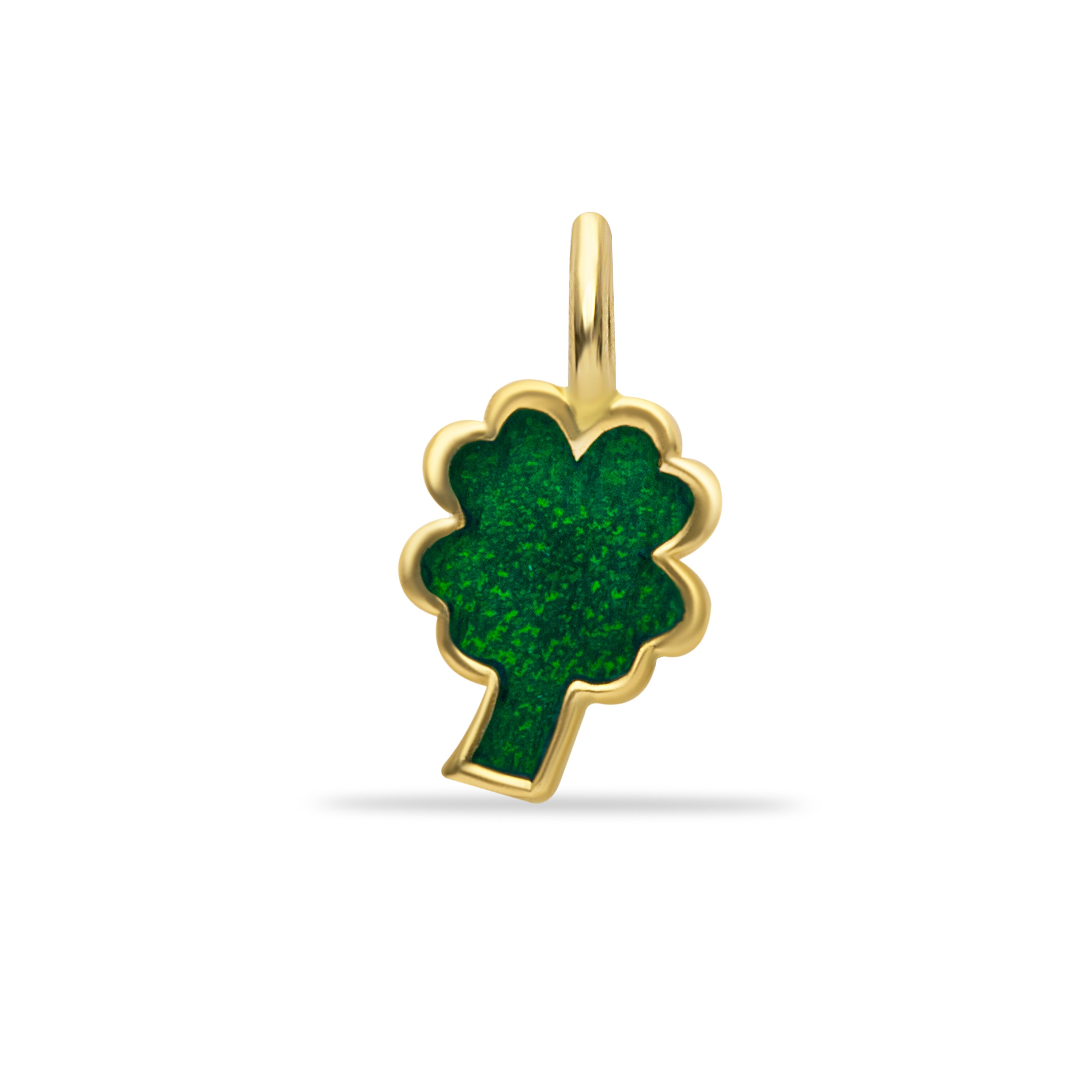 14 Carat Gold Green Enameled Clover Pendant