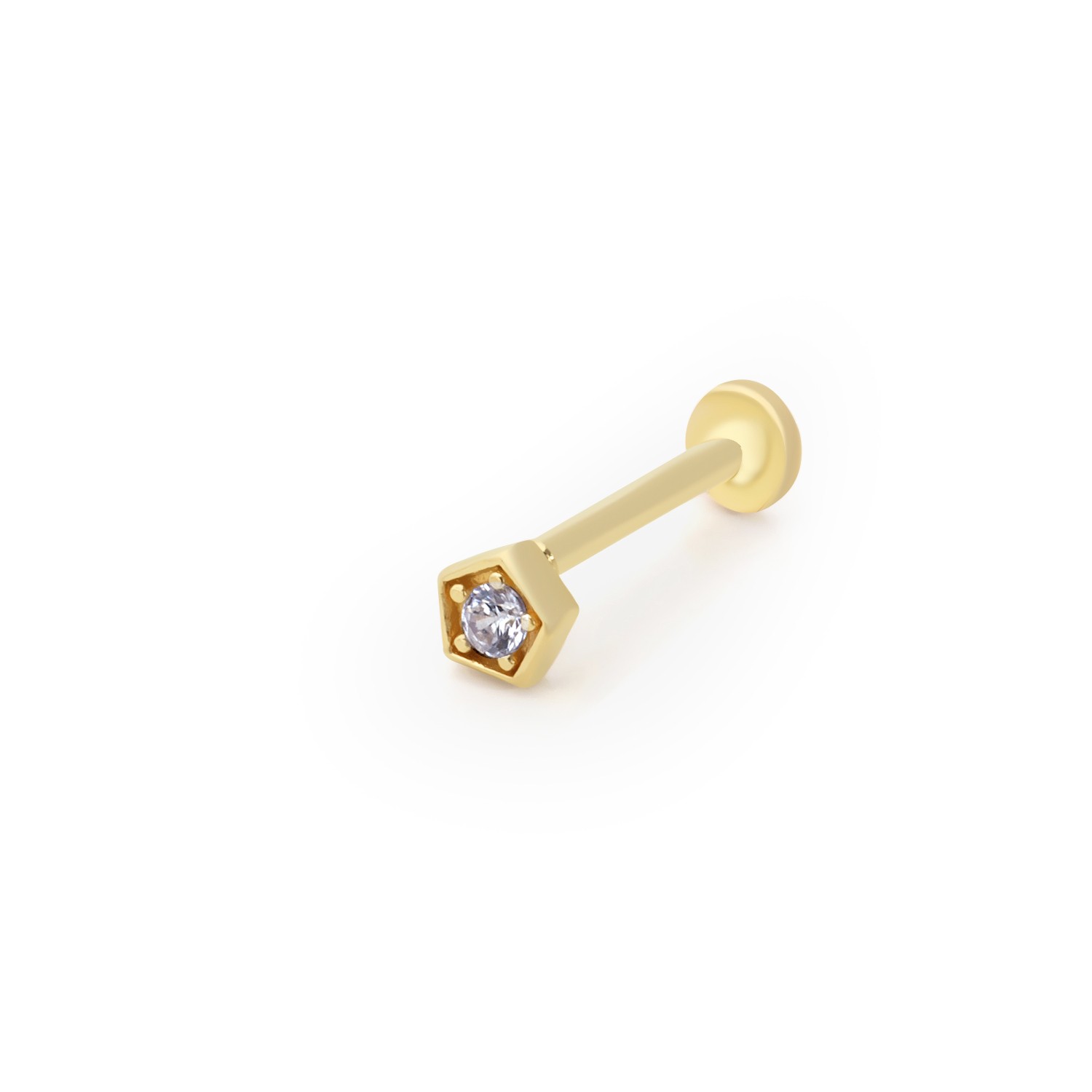 14 Carat Gold Hexagon Single Stone Piercing