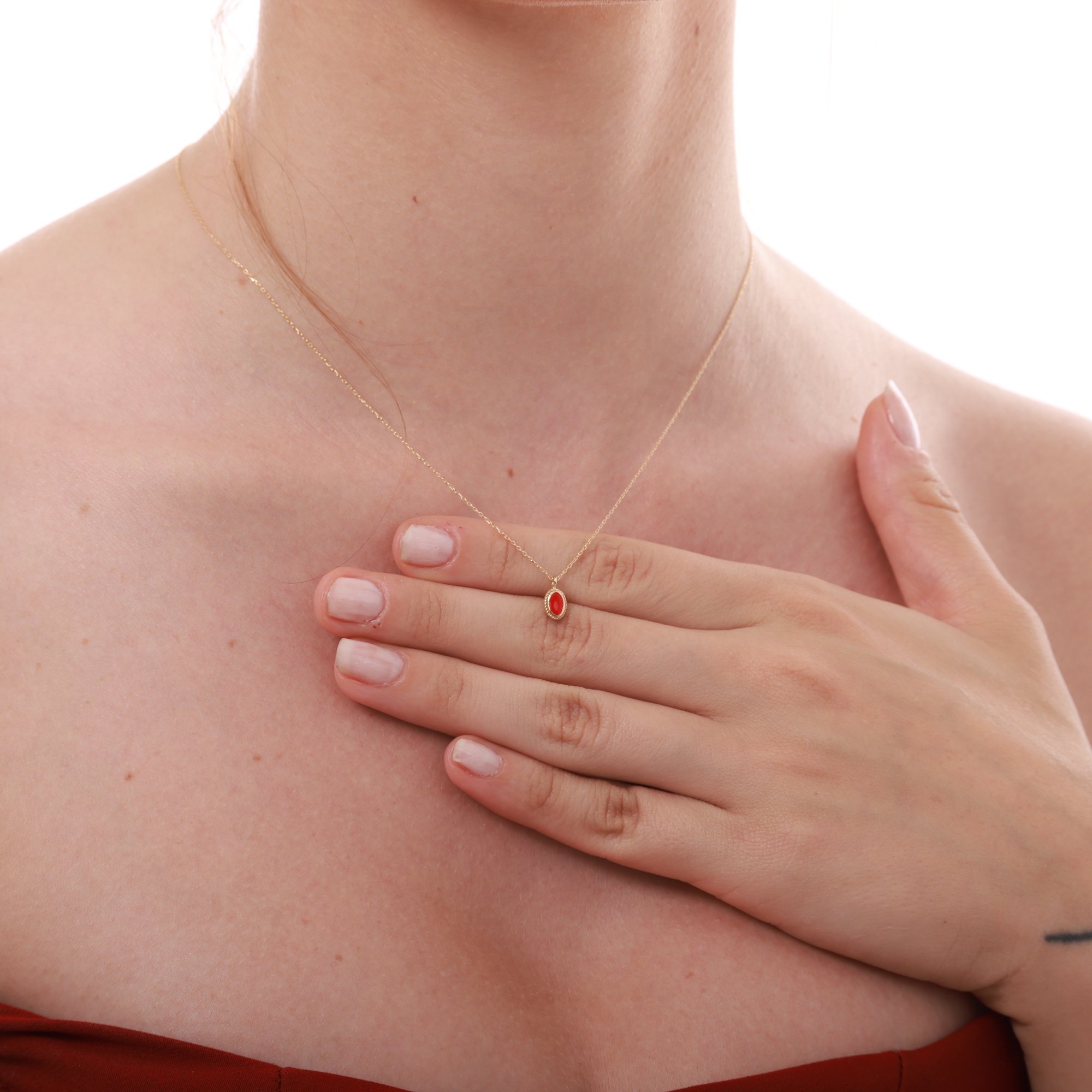 14 Carat Gold Modern Red Enamel Necklace