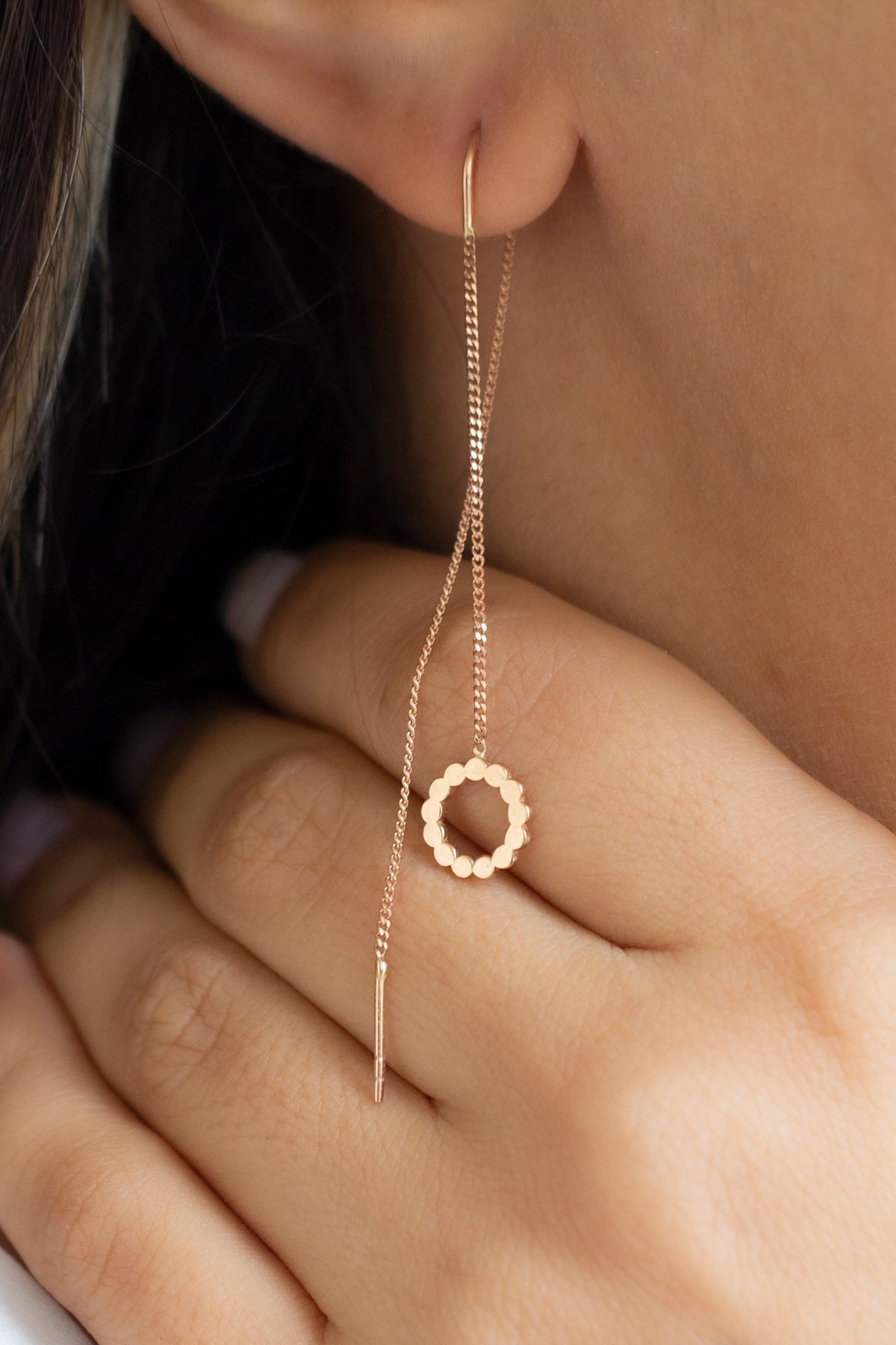 14 Carat Rose Gold Chain Dangle Earrings