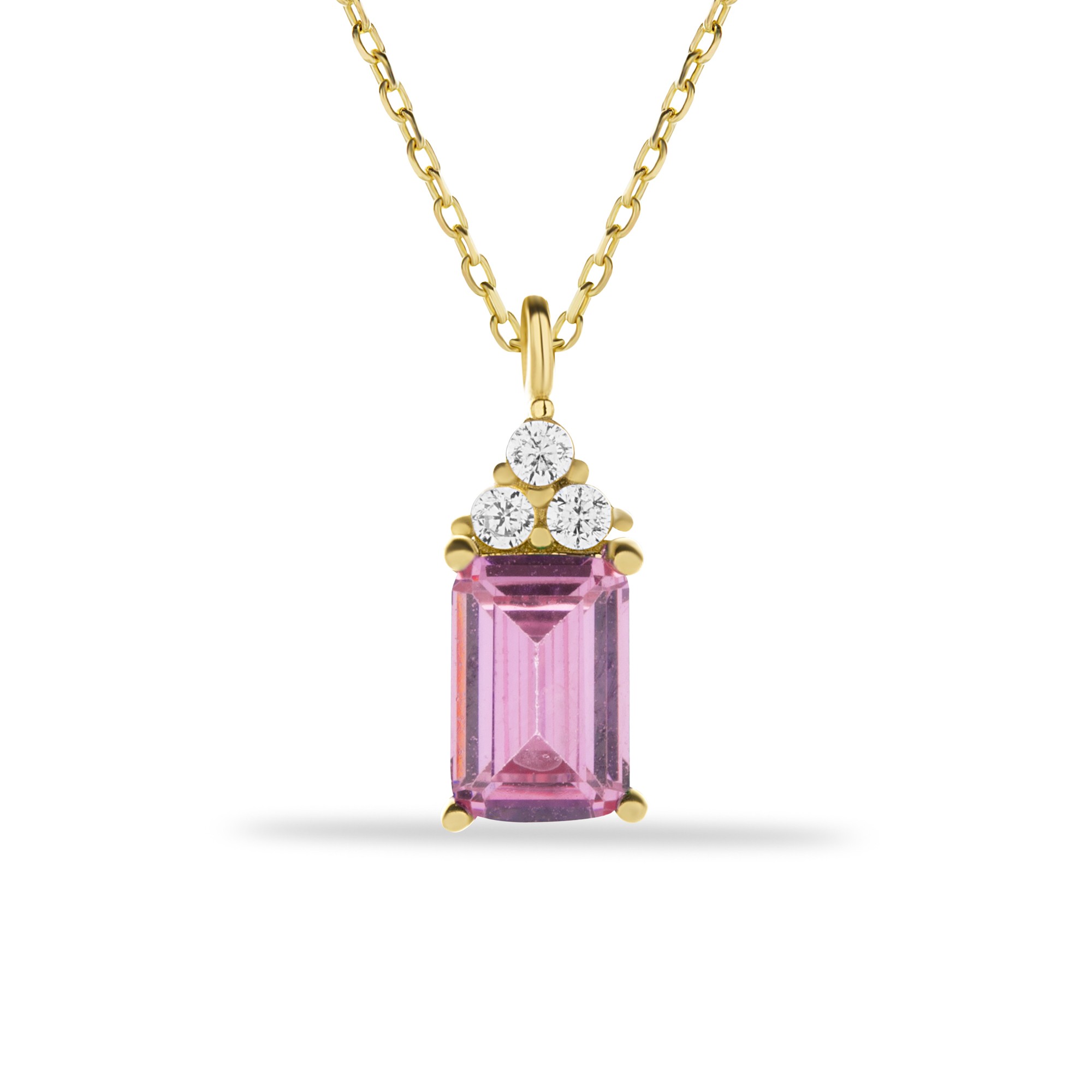 14 Carat Gold Amethyst Baguette Stone Necklace