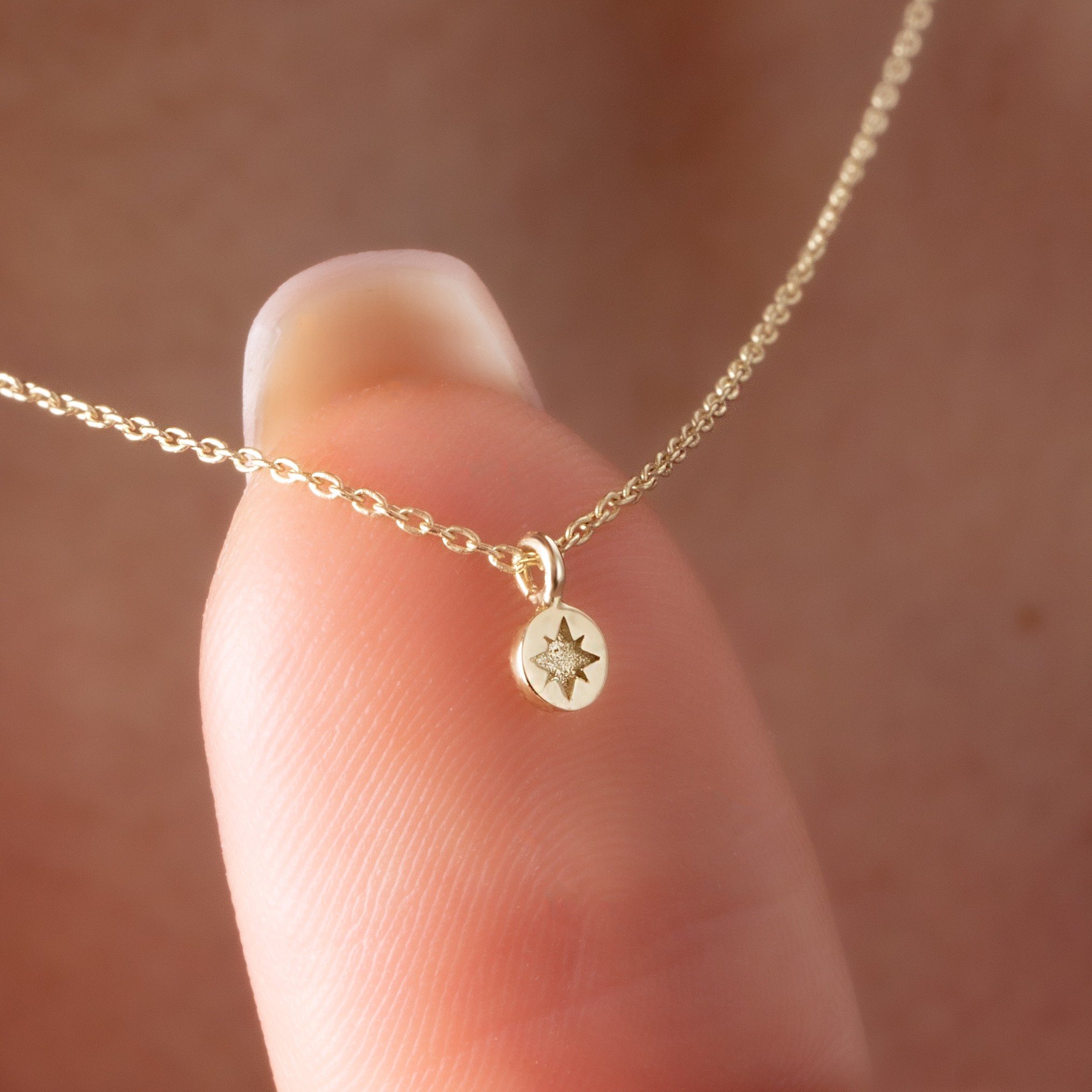 14 Carat Gold Minimal North Star Necklace
