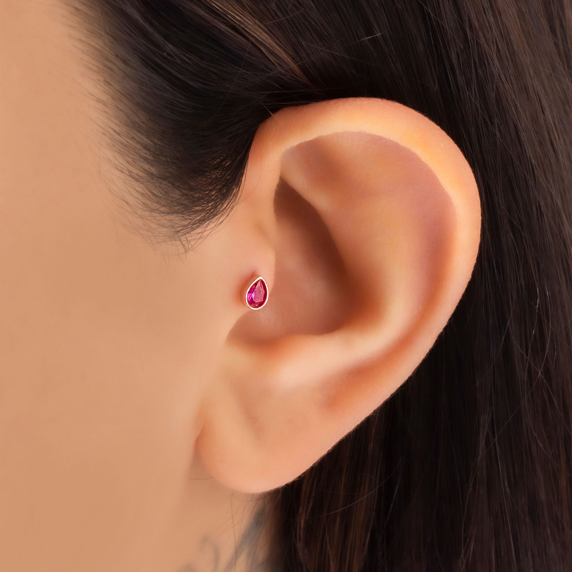 14 Carat Gold Ruby Drop Stone Piercing