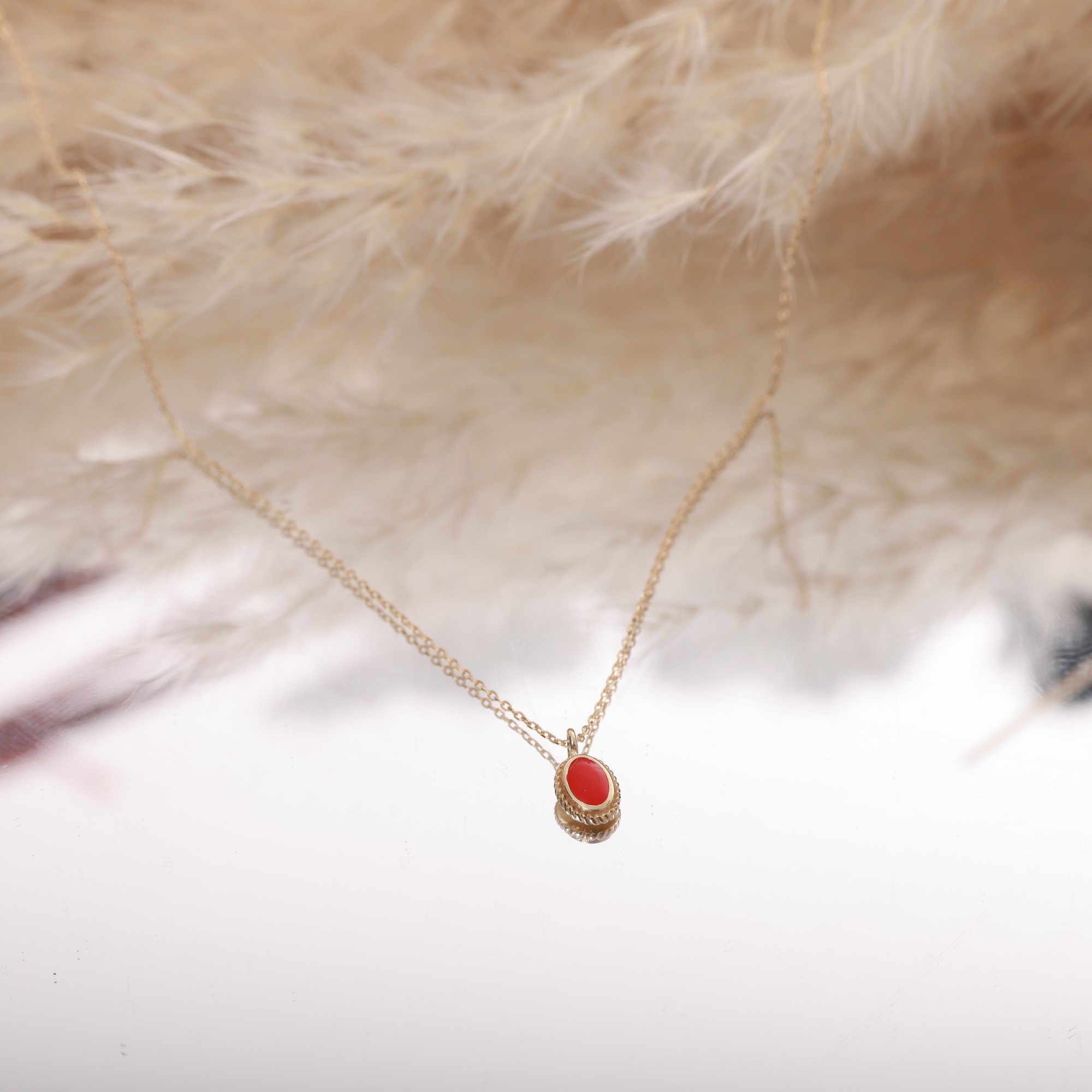 14 Carat Gold Modern Red Enamel Necklace