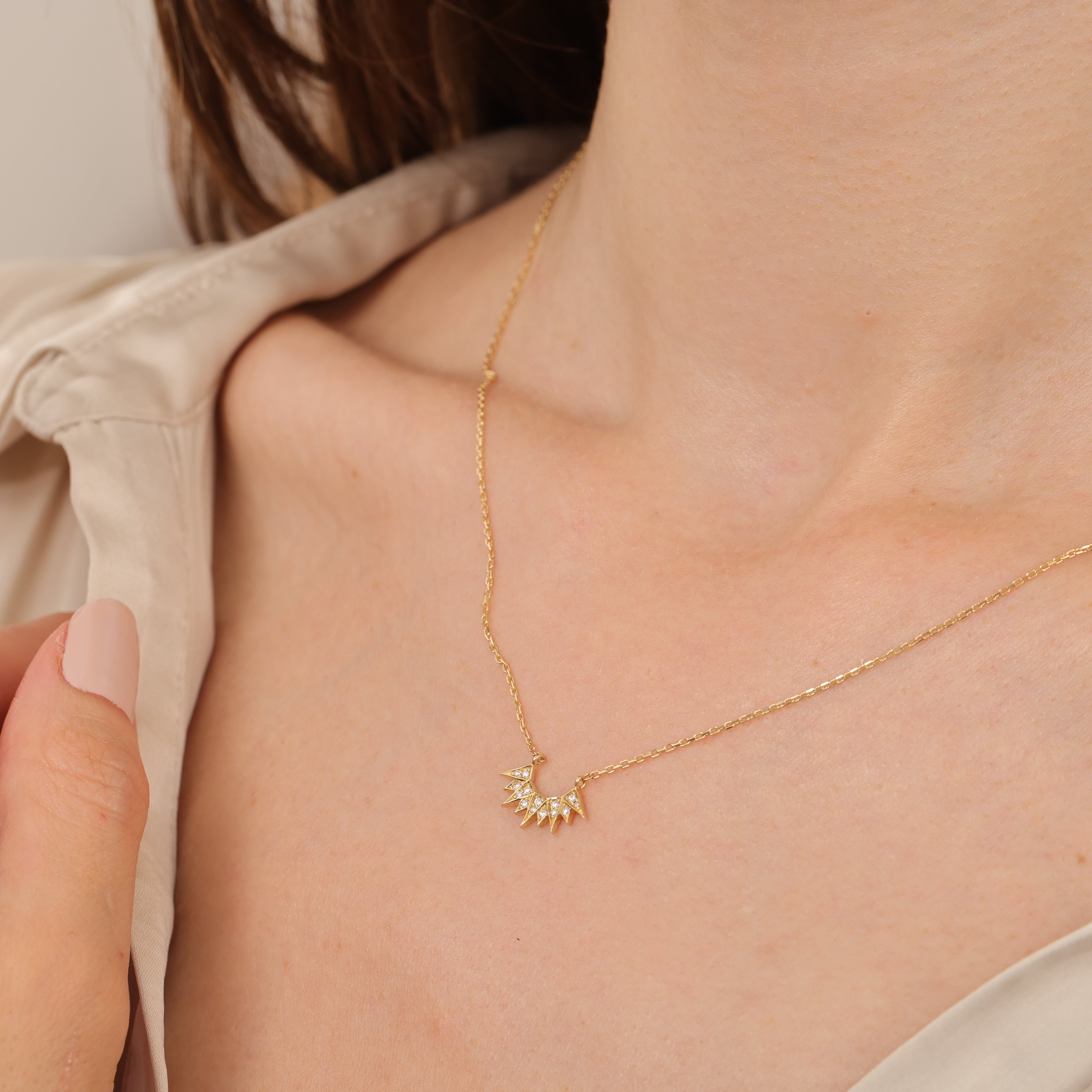 Gold Sunlight Diamond Stone Necklace