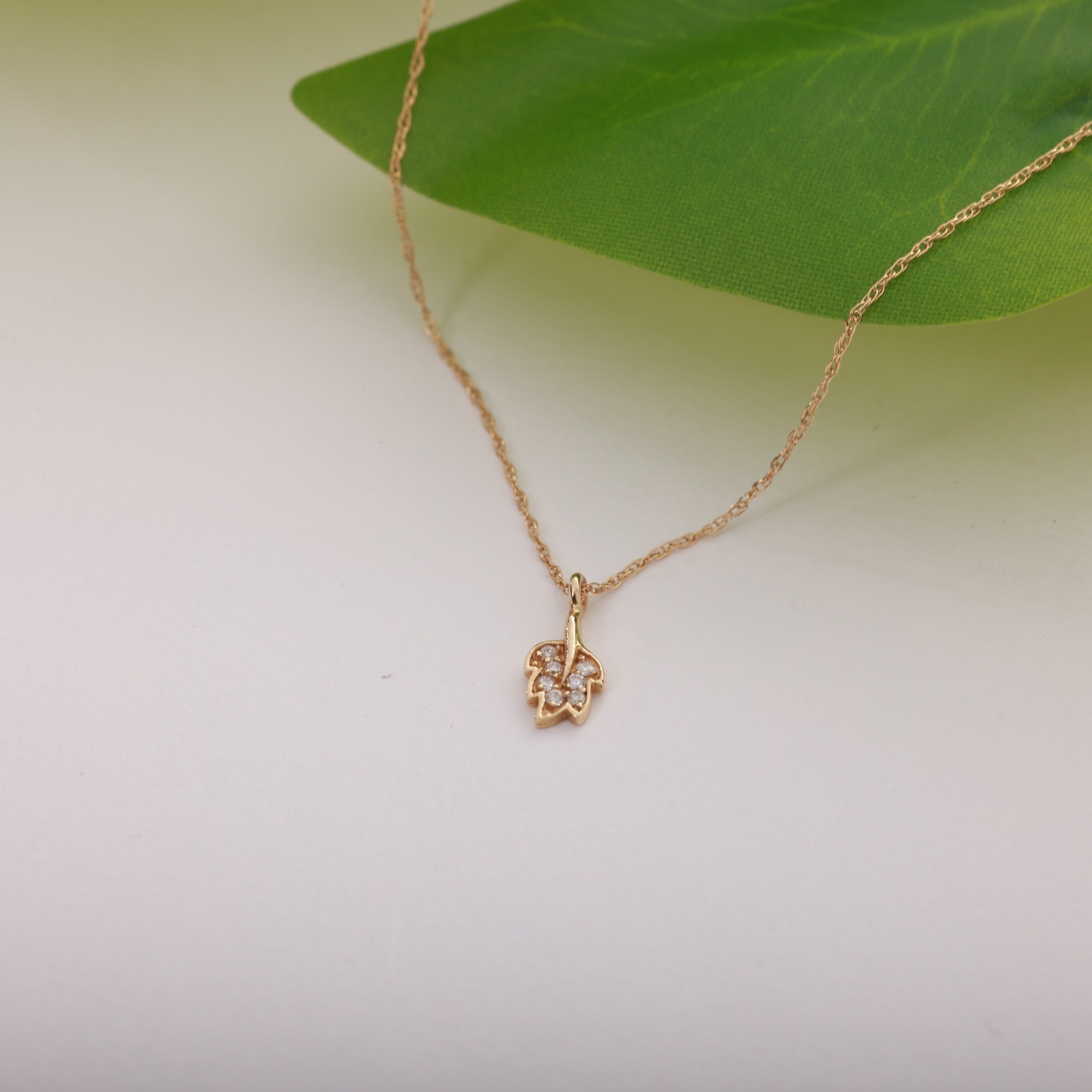 Minimal Leaf Necklace with 14 Carat Gold Stone