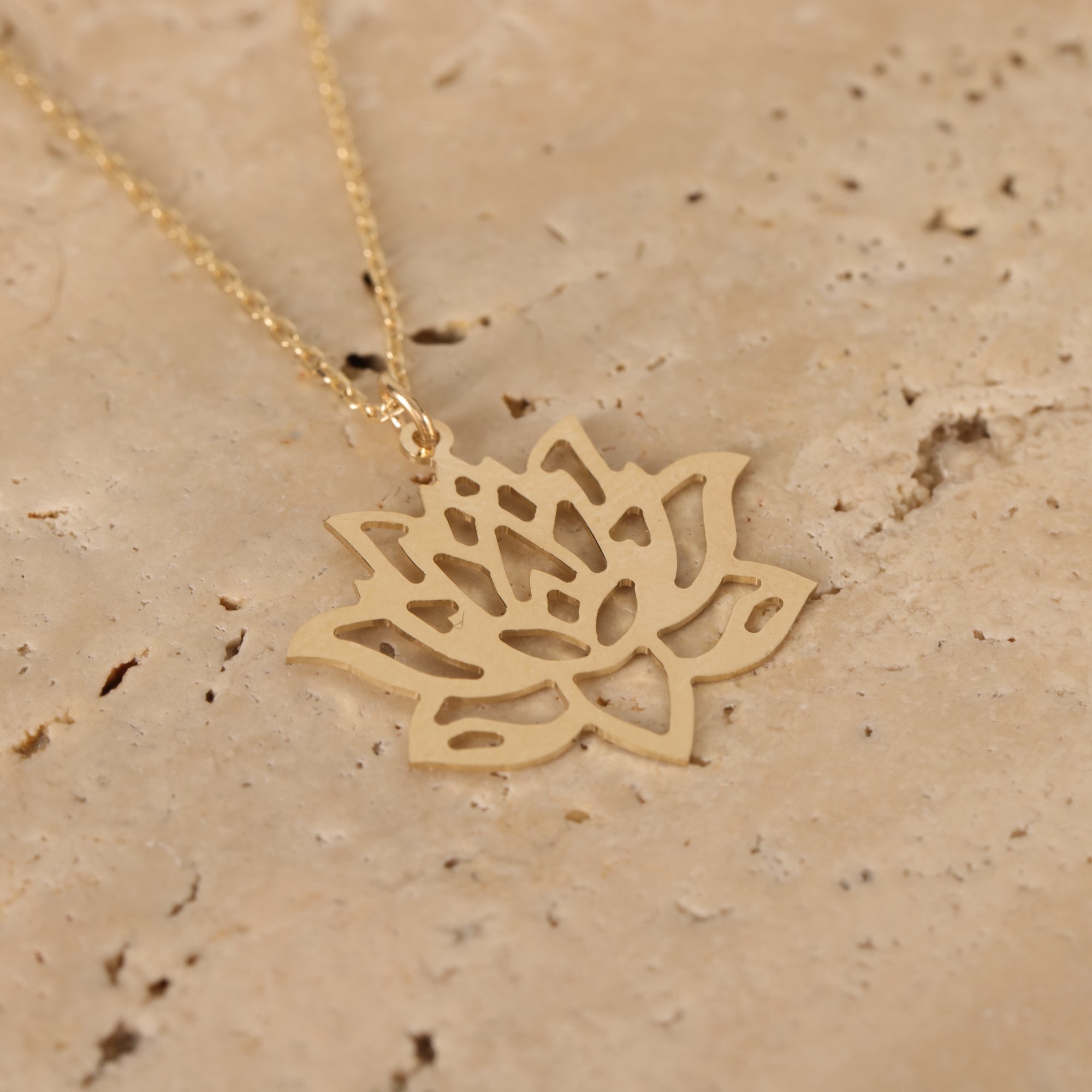 14 Carat Gold Large Lotus Necklace