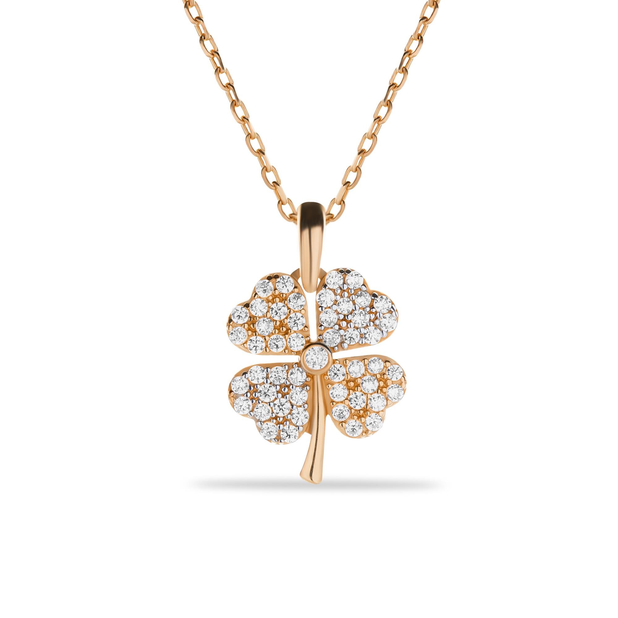 Minaliva 14 Carat Gold Stone Clover Necklace